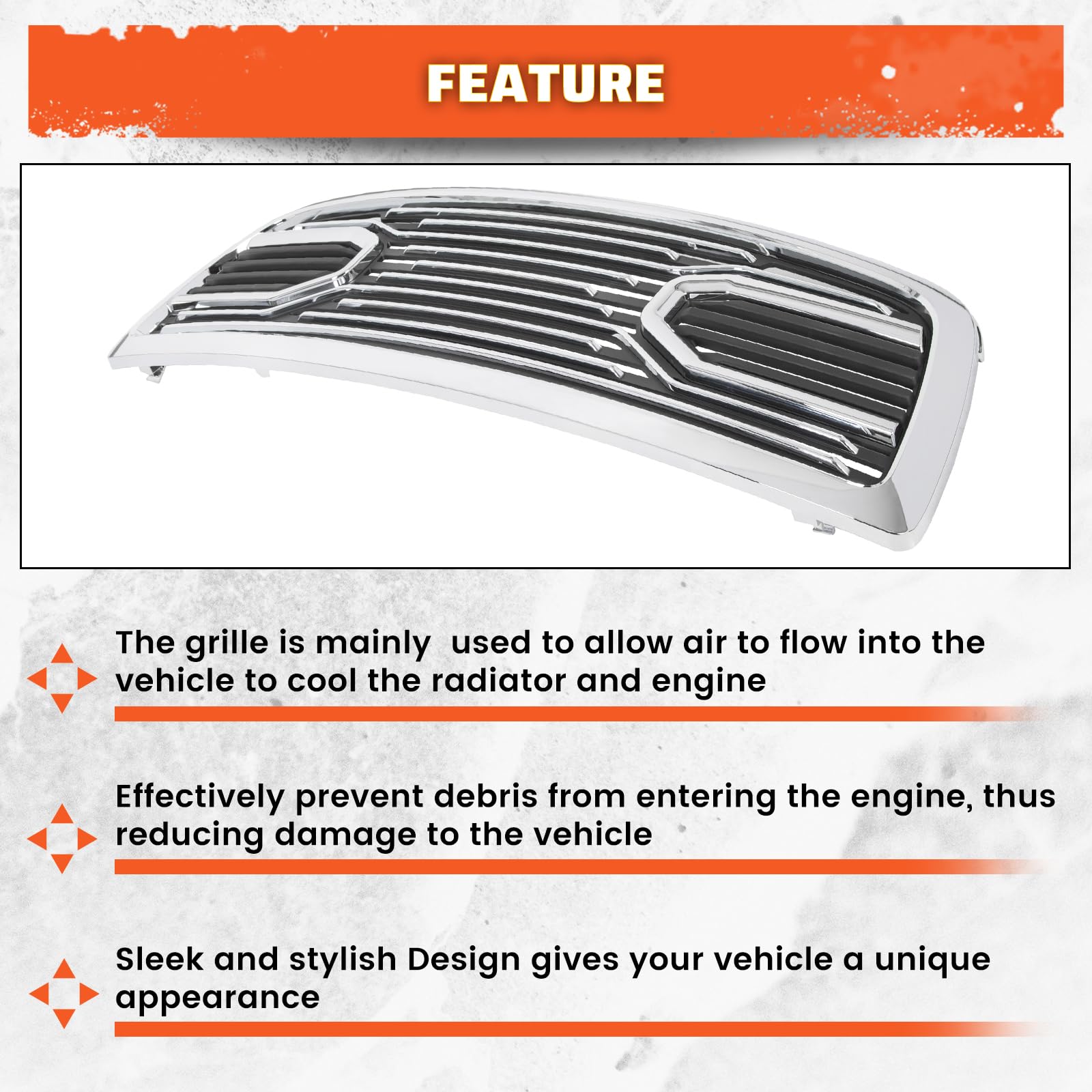 ECOTRIC Chrome Front Bumper Grill Replacement for 2009-2012 Dodge Ram 1500 | Hood Grille Shell Without Lights | Perfect for Off-Roading & Truck Customization