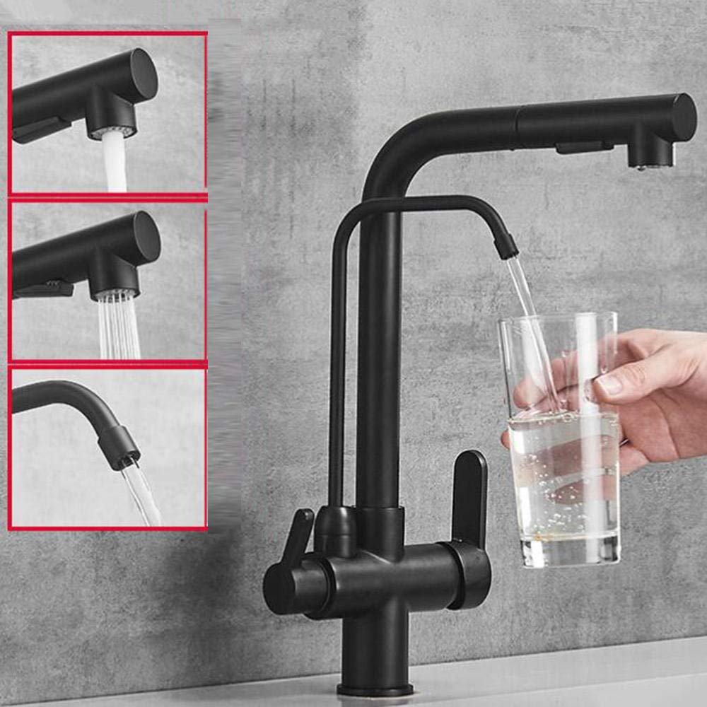 3-in-1 Pull Down Kitchen Faucet with Sprayer - Hot & Cold Water, 360° Rotation, 2 Spray Modes & Pure Water Dispenser for Direct Drinking - Perfect for Sink Installation & Modern Kitchen Upgrades