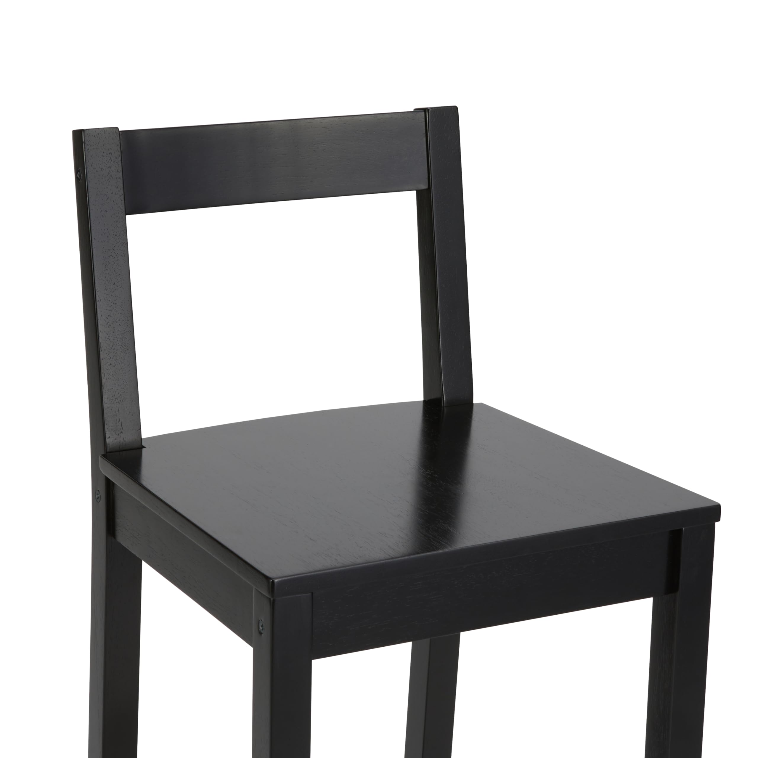 Amazon Basics Wooden Bar Stool with Backrest - Set of 2, Black - Sturdy & Comfortable Counter Height Stools for Kitchen Island, Breakfast Bar, and Home Decor