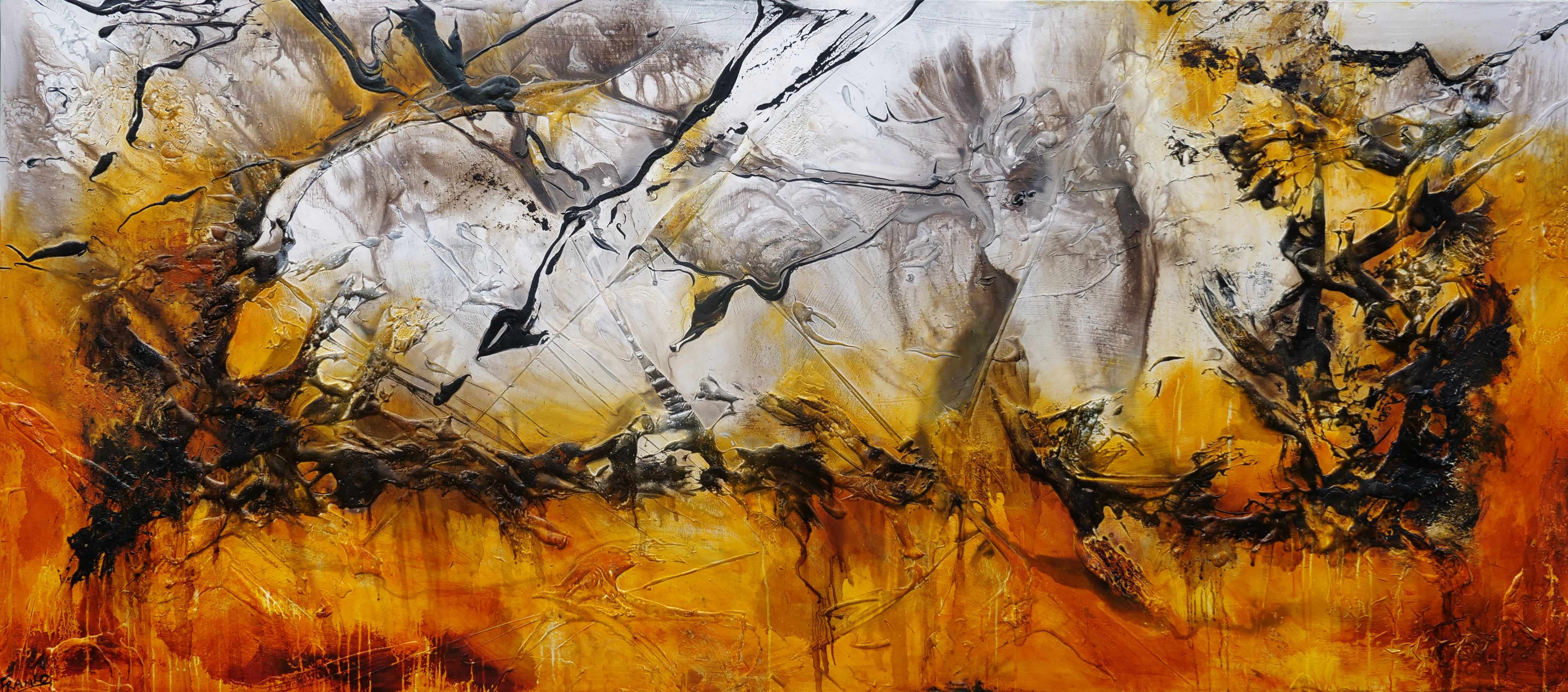Golden Sienna 270cm x 120cm Rust Textured Abstract Canvas Wall Art - Modern Home Decor for Living Room, Bedroom & Office
