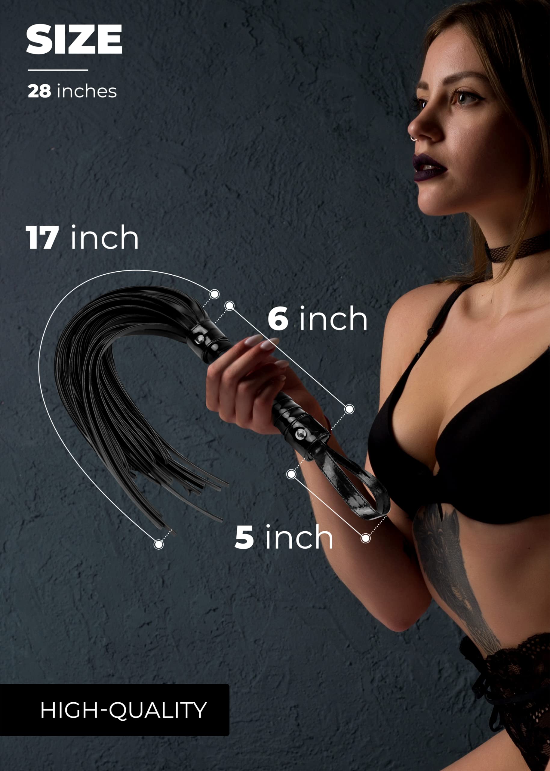 Premium Black Leather BDSM Whip for Adults - 28