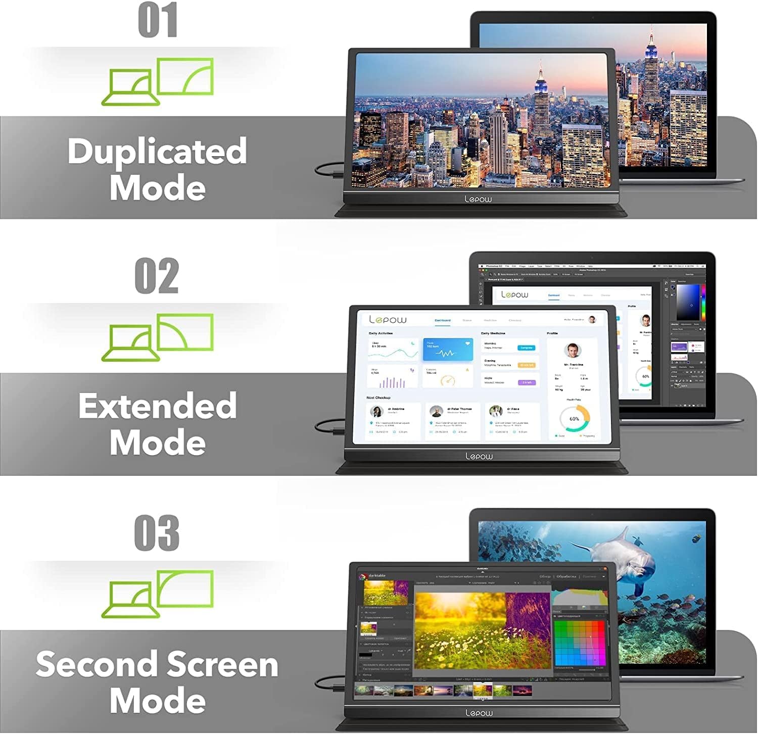 Lepow 15.6 Inch Portable Monitor - FHD 1080P IPS Display, Ultra-Slim USB-C HDMI External Screen with Built-in Speakers & Eye Care Technology, Smart Cover Included - Perfect for Gaming, Laptop, PC, PS4, Xbox & Mobile Devices - Plug & Play Black - Ideal for Remote Work, Travel & Multi-Screen Setup
