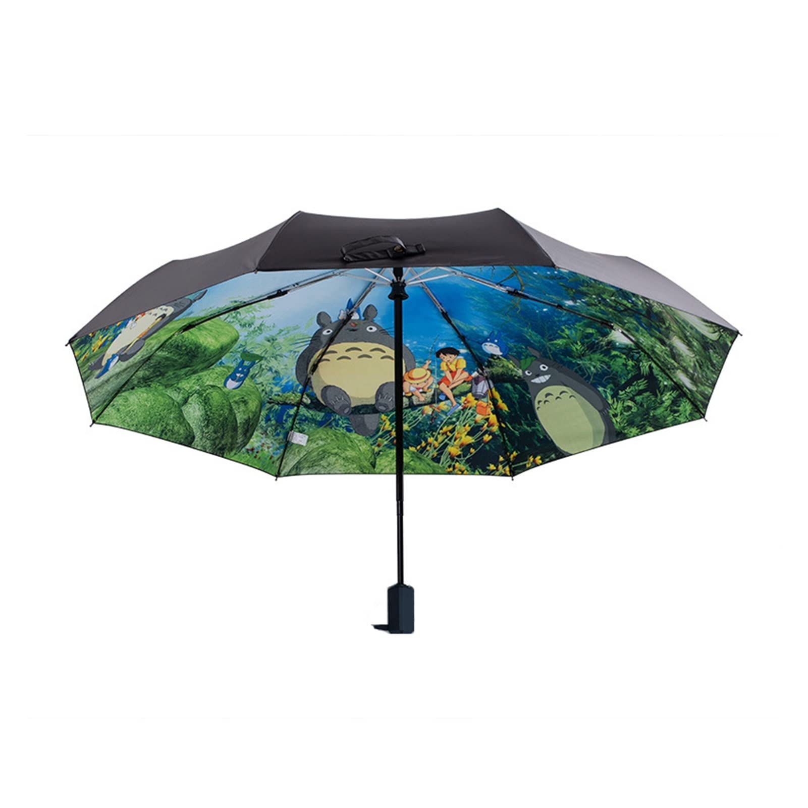 Ghibli Totoro Umbrella - Cute Anime My Neighbor Totoro Sun & Rain Folding Umbrella, Outer Black Coating - Perfect for Daily Use, Outdoor Activities & Ghibli Fans Collection