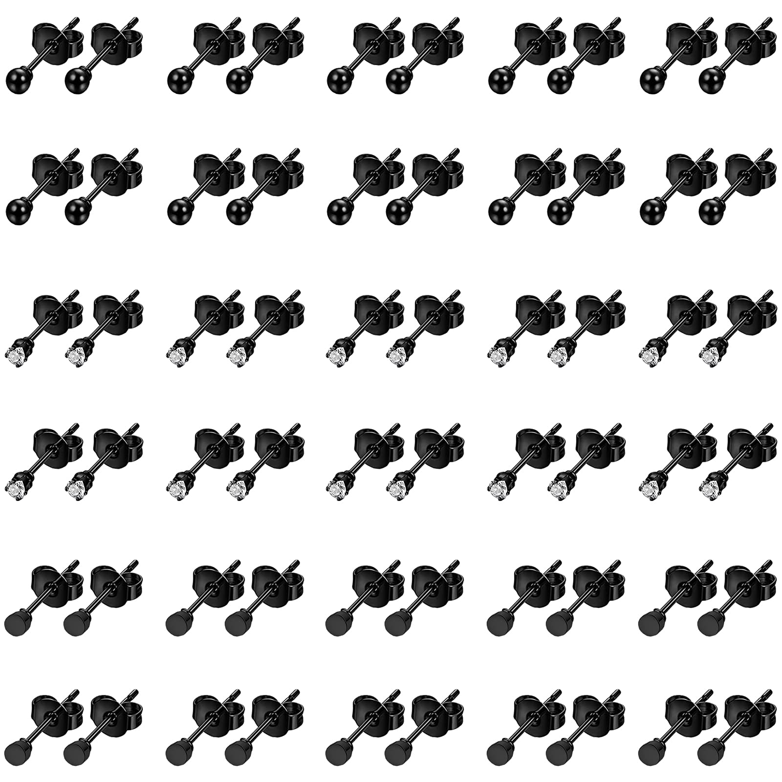 NEWITIN 30 Pairs Stainless Steel Hypoallergenic Huggie Earrings for Women & Men - Small Cubic Zirconia Stud Earrings for Daily Wear, Gift Giving & Special Occasions