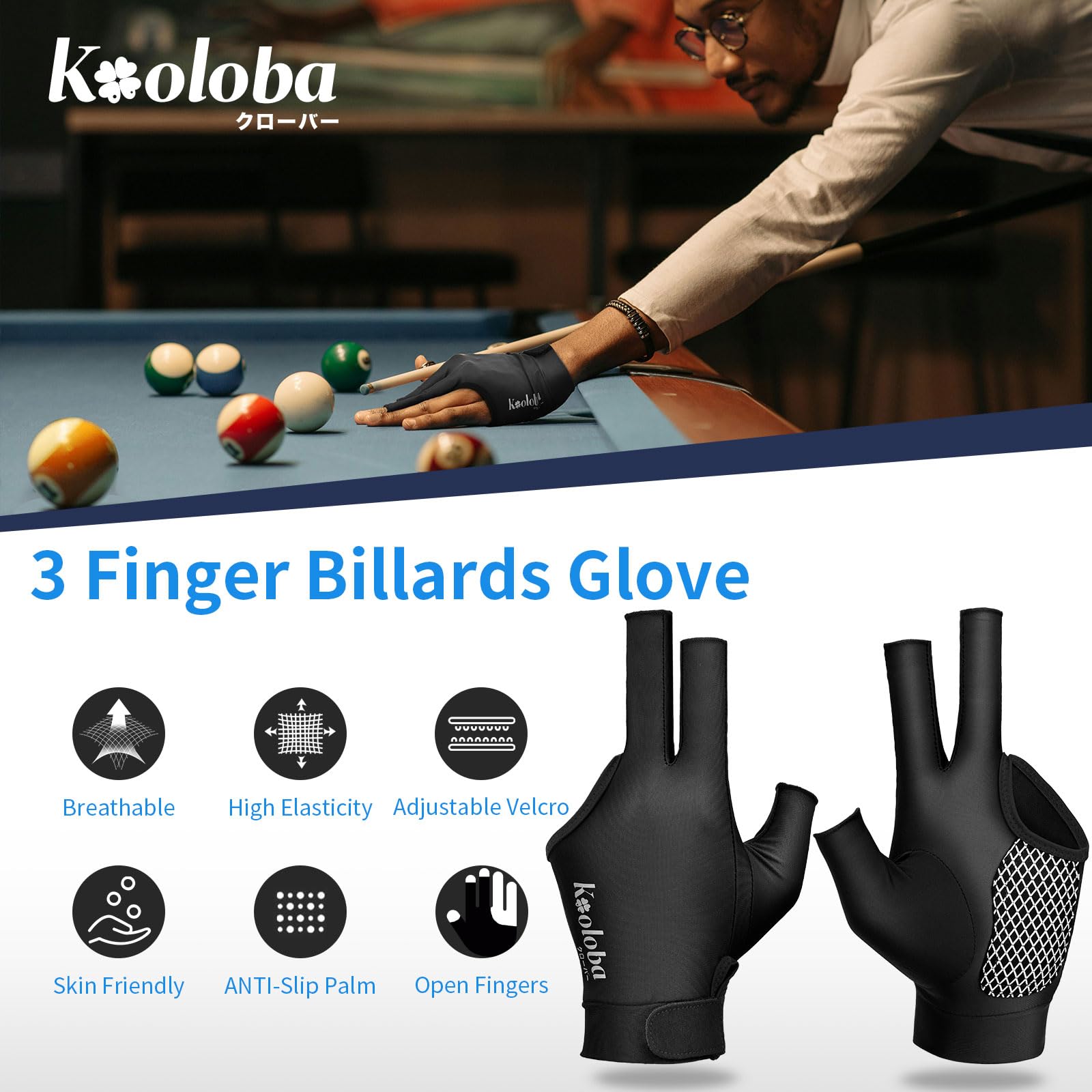 3 Finger Billiards Glove for Left Hand - Adjustable Velcro Snooker Shooting Glove for Men & Women, Perfect for Pool, Snooker, and Cue Sports Practice
