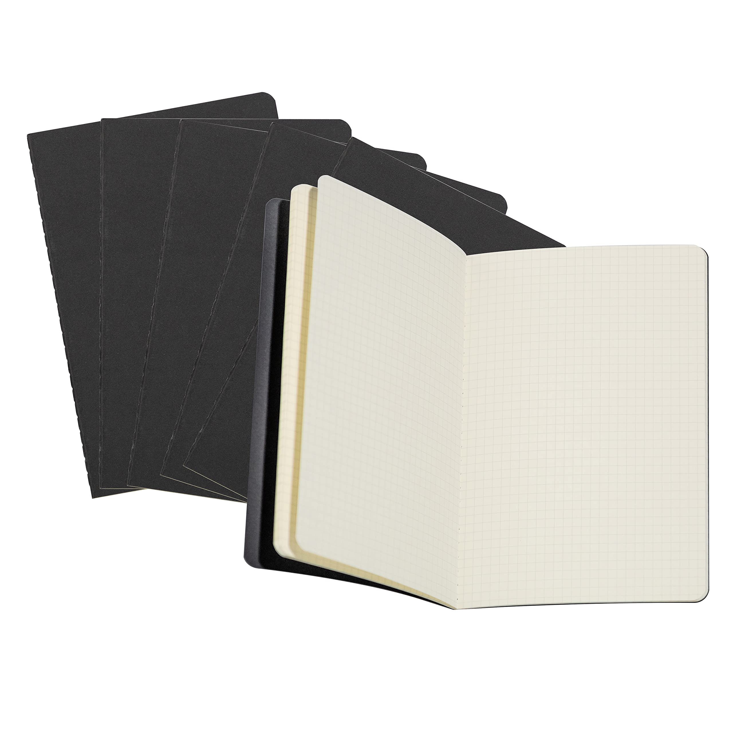 TWONE 6 Pack Notebooks - 60 Square Grid Pages, 30 Sheets Each, Premium Thick Paper Soft Cover Journal for Travel, Office, School & Business Writing, 5.5” x 8.3” (Black) | Perfect for Note Taking, Journaling, Planning & Sketching