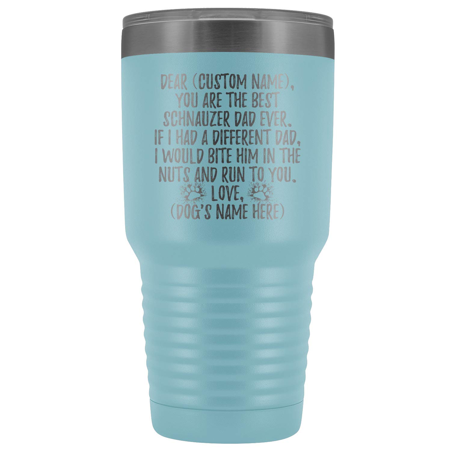 Personalized Schnauzer Dog Dad Tumbler 30oz - Custom Engraved Stainless Steel Travel Mug for Coffee & Tea - Perfect Gift for Schnauzer Owners, Dog Lovers & Fathers - Light Blue - Ideal for Office, Gym & Outdoor Adventures