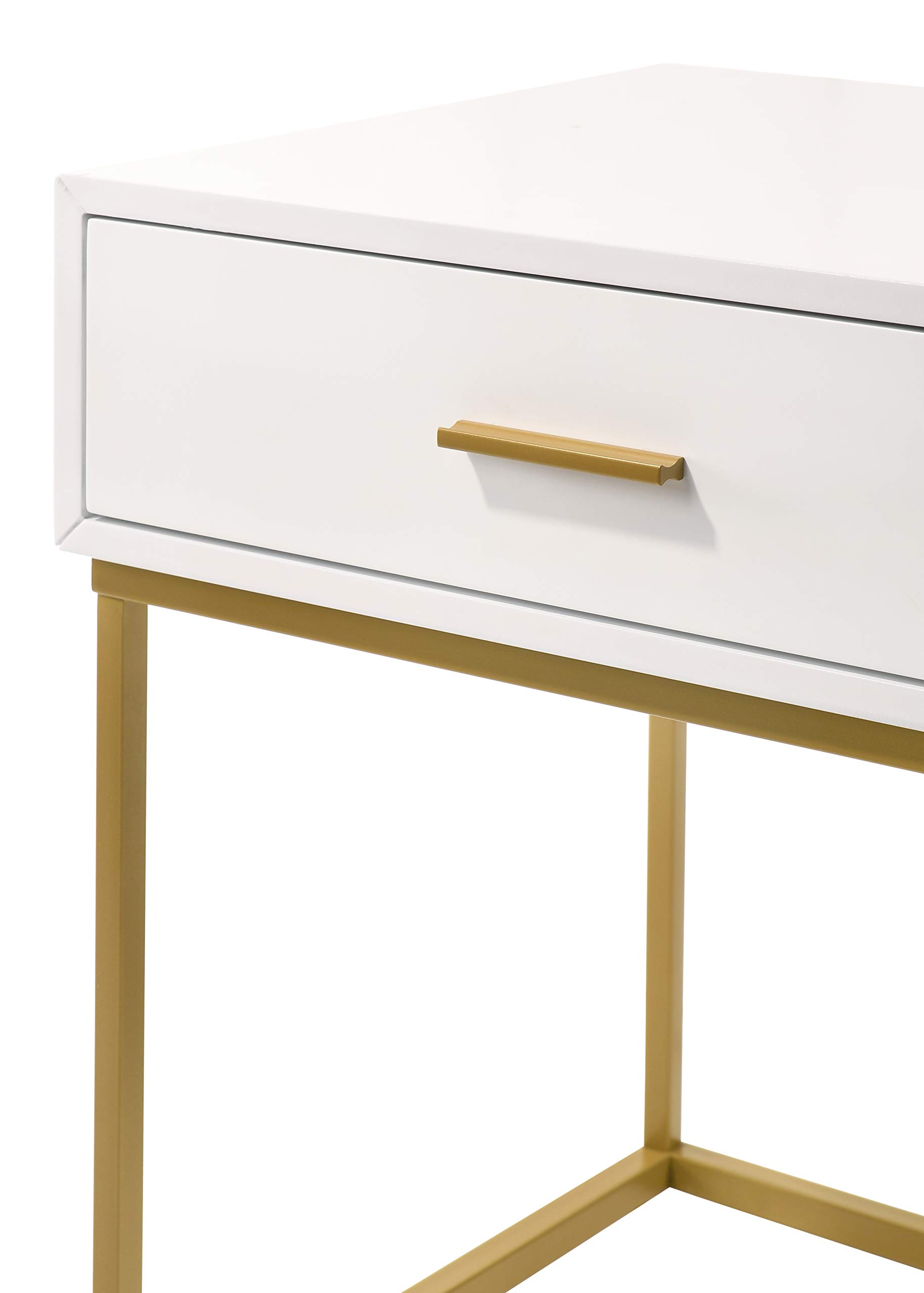 Modern White Nightstand with Gold Legs - Single Drawer Bedside Table for Bedroom, Living Room, or Office - Compact Storage Solution for Books, Lamps, and Essentials