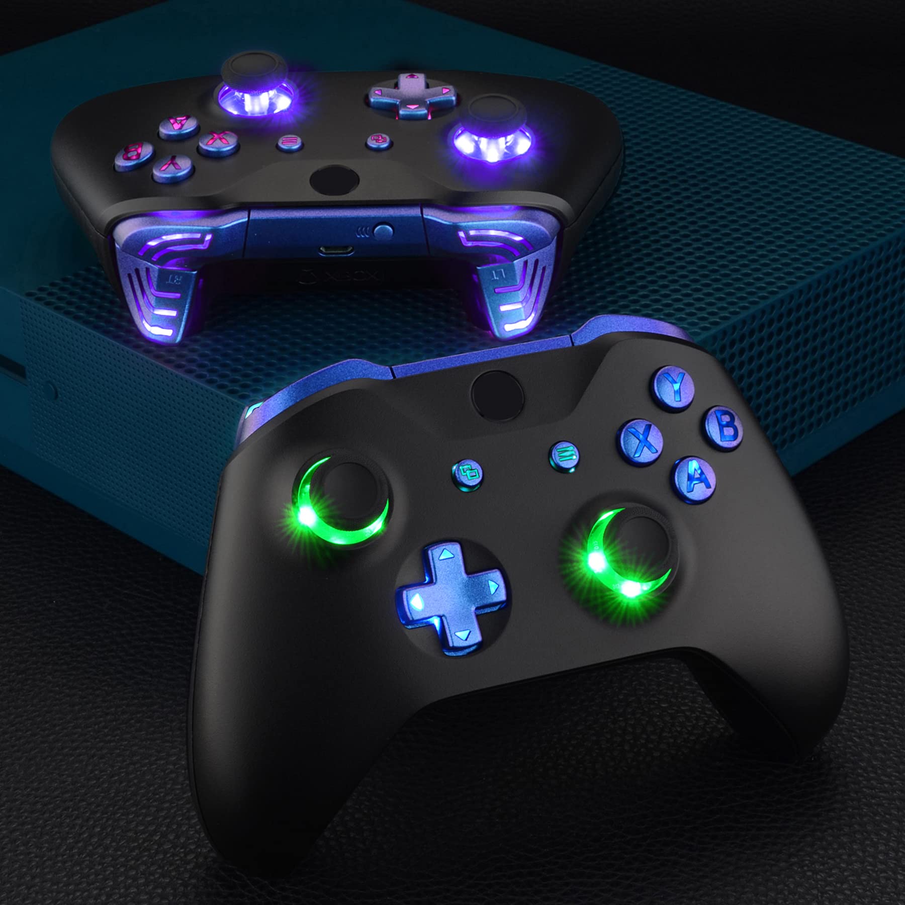 eXtremeRate DTF2.0 LED Light Kit for Xbox One S/X Controller - RGB LED Cable & Button Set, DIY Replacement for D-Pad/ABXY/Menu/View Buttons/Sticks, Glow Accessories for Xbox One S/X Model 1708 (Purple Blue) - Perfect for Gaming Enthusiasts & Custom Modifications