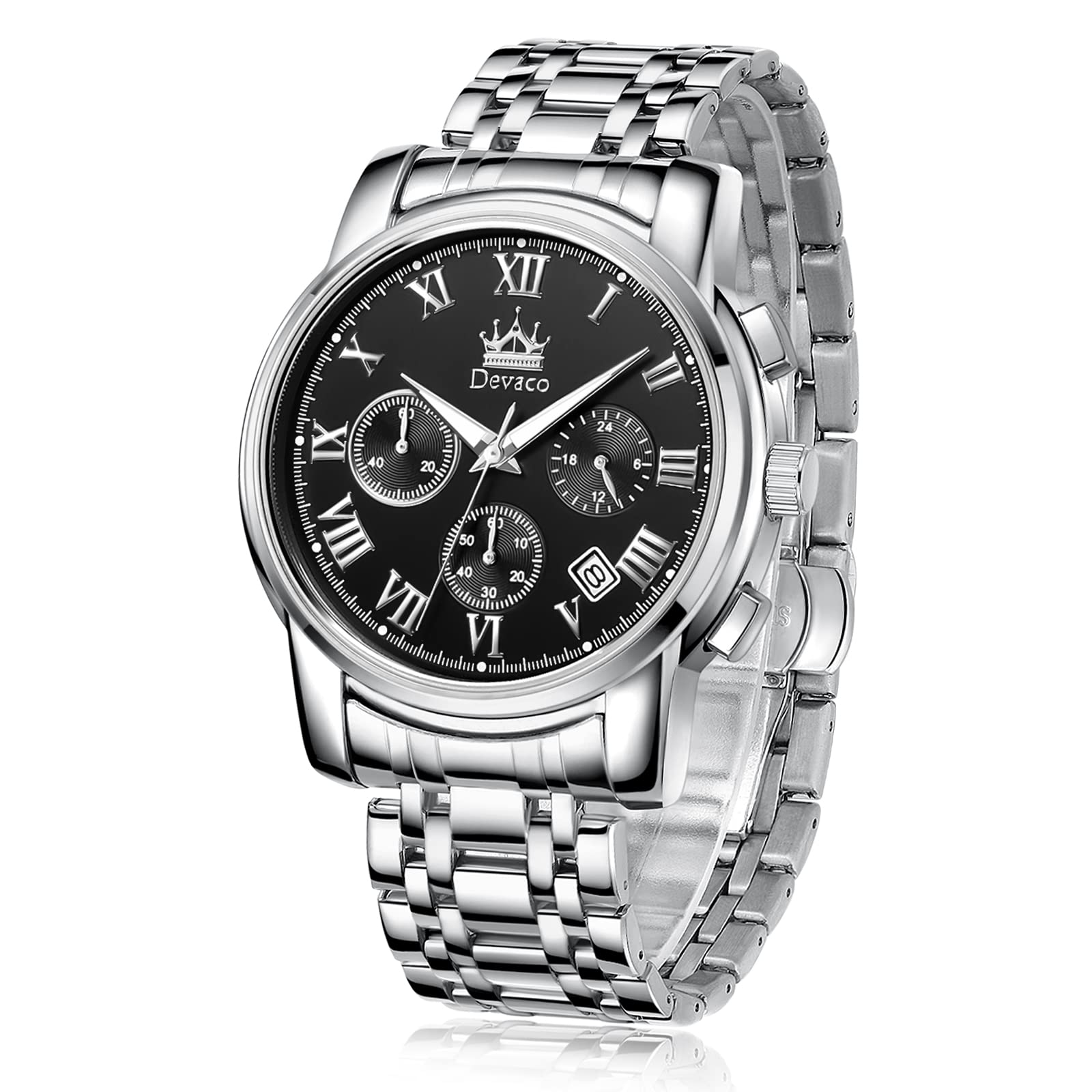Premium Men's Quartz Watch - Stainless Steel Waterproof Chronograph with Night Light & Calendar - Ideal for Business, Casual & Outdoor Activities