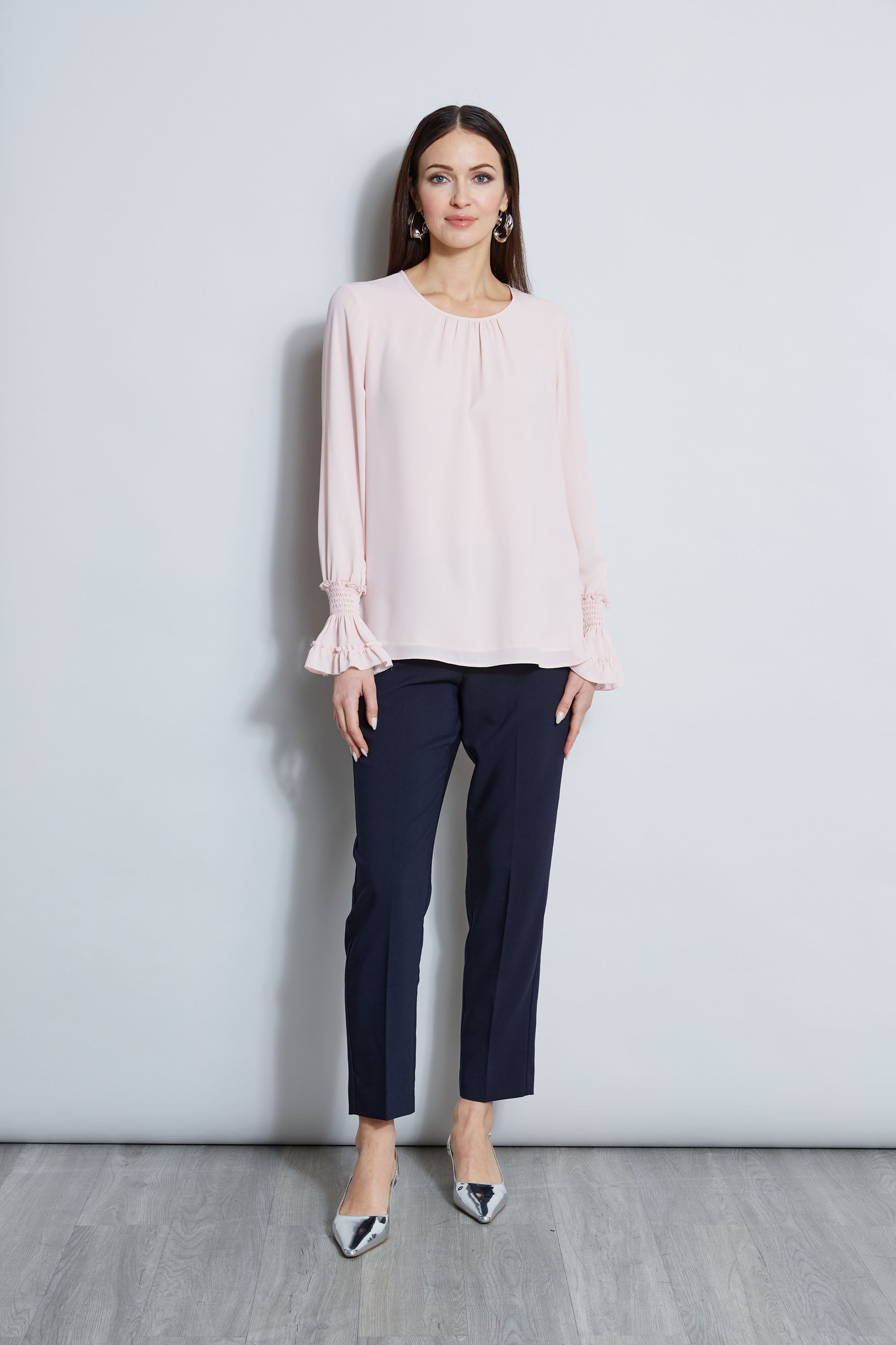 Tahari Women's Elegant Ruffle Cuff Blouse - Stylish Office Wear & Casual Outfit for Work, Date Night, and Special Occasions