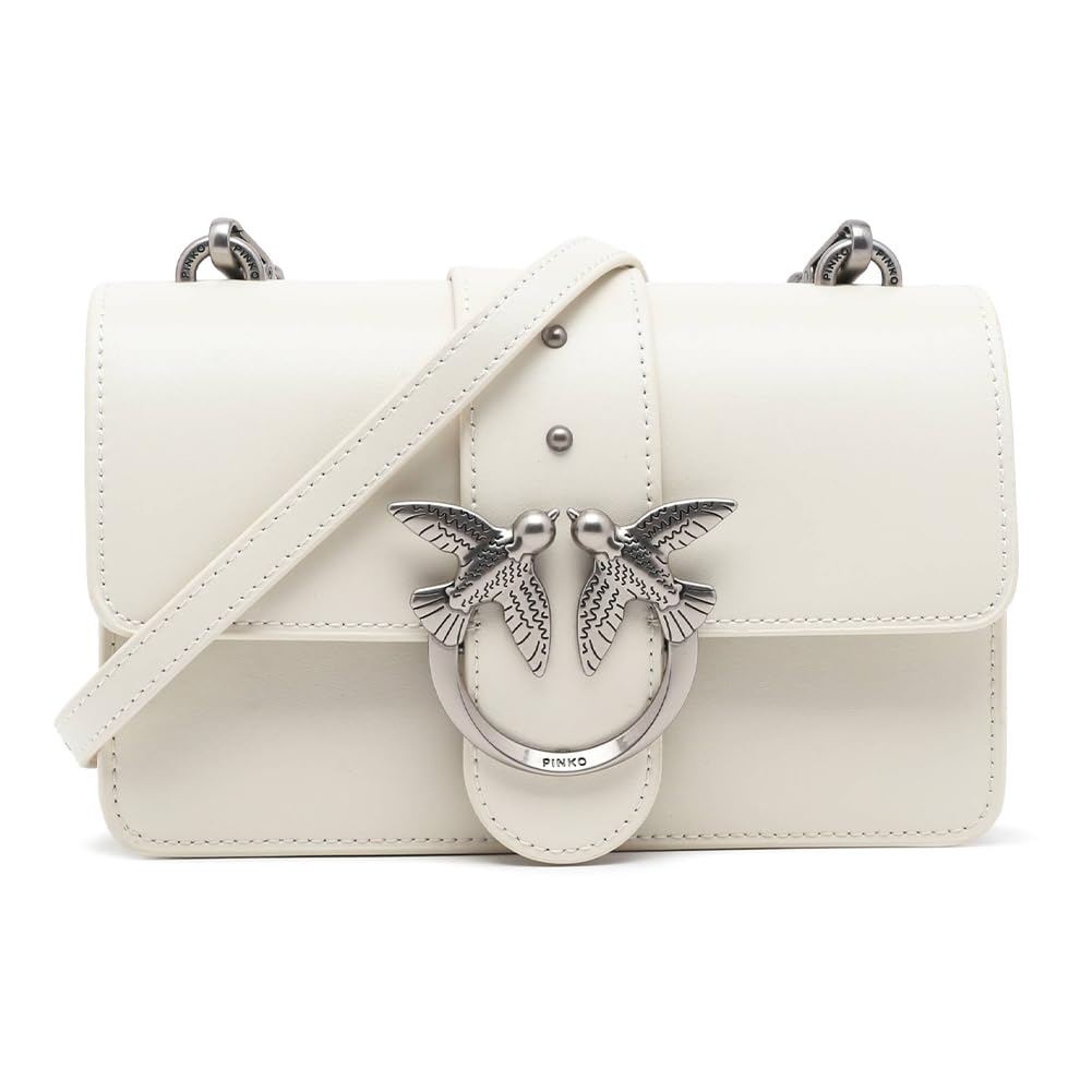 Pinko Mini Love Bag One Simply - Women's Small Crossbody Bag in White & Old Silver | Perfect for Date Night, Parties & Everyday Use