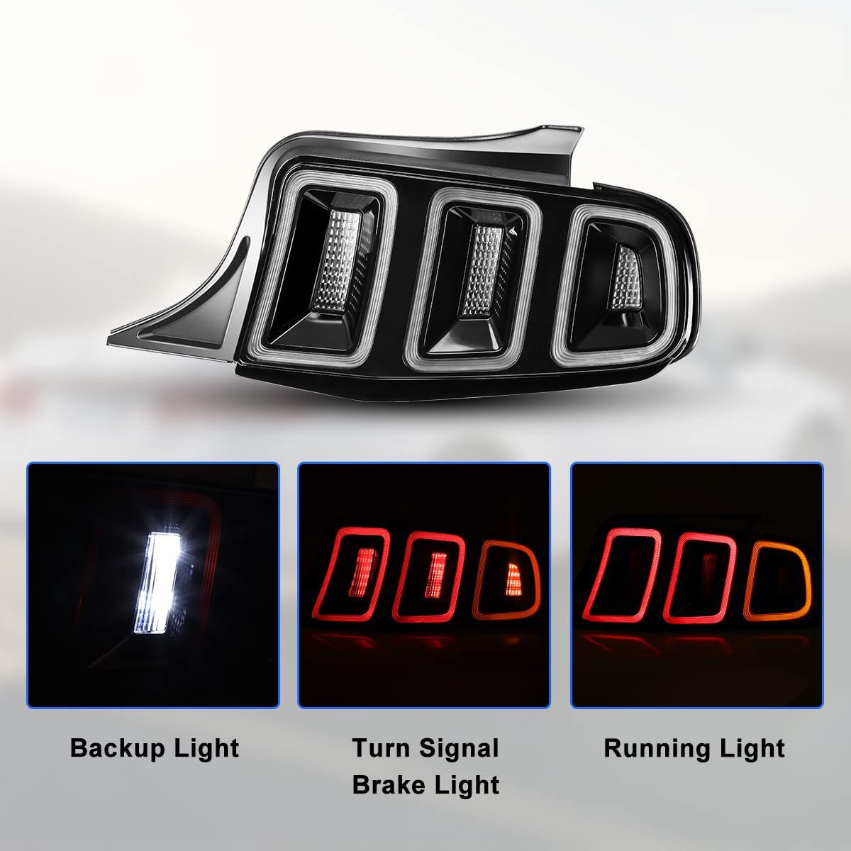 2010-2014 Ford Mustang LED Tail Lights Assembly - Glossy Black/Clear Lens with Amber Sequential Turn Signals, DRL & Reverse Lights | Perfect for Night Driving & Car Customization