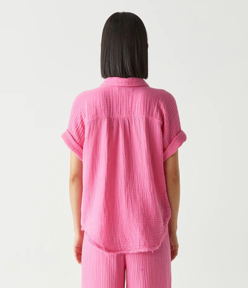 Bailey Gauze Button Down Shirt for Women - Floral Flamingo Print Summer Top - Perfect for Beach Vacations & Casual Outings
