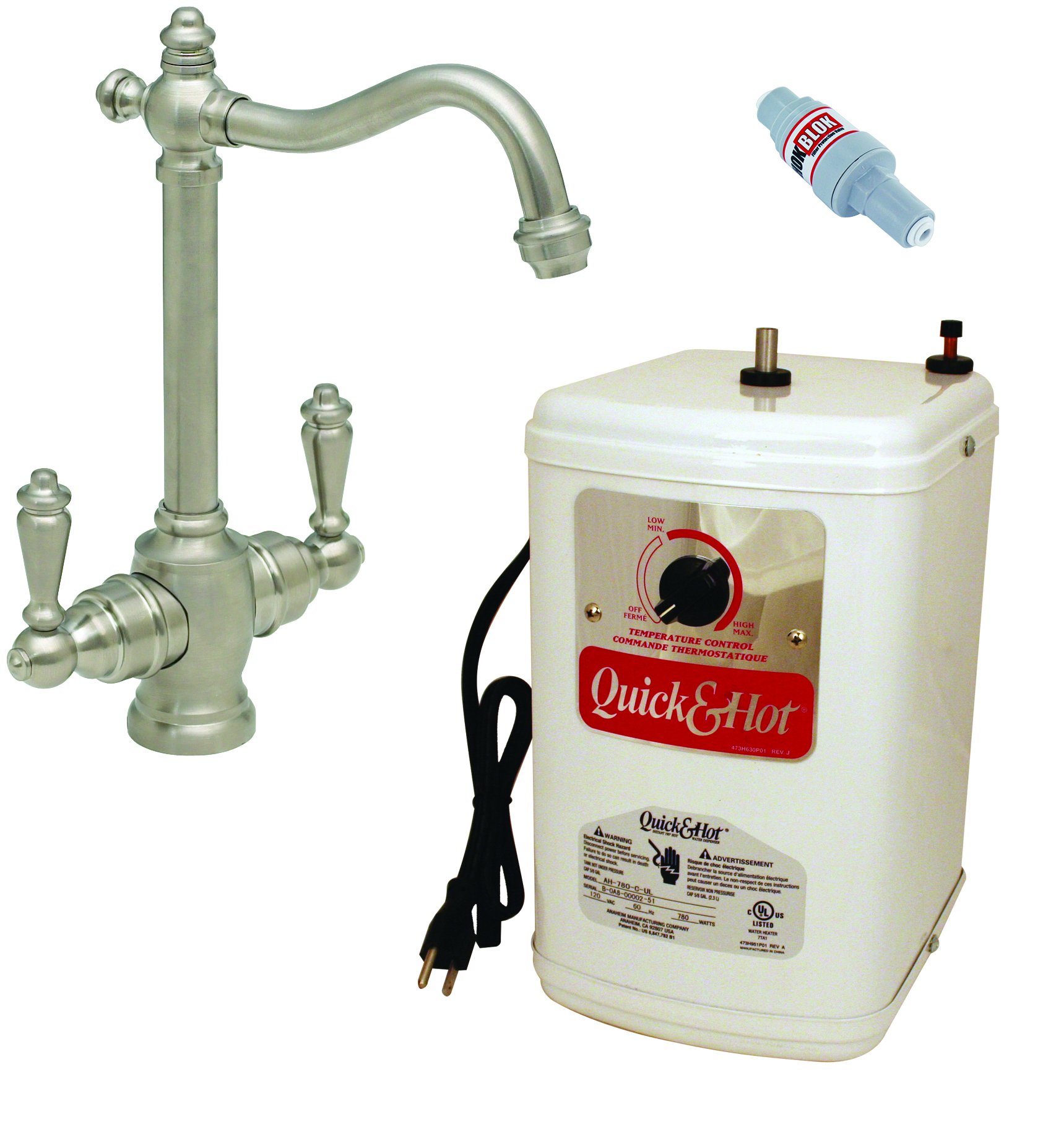 Westbrass D205HFP-20 Victorian 9-Inch Stainless Steel Cold & Hot Water Dispenser Tank - Perfect for Kitchen, Office, and Tea/Coffee Stations