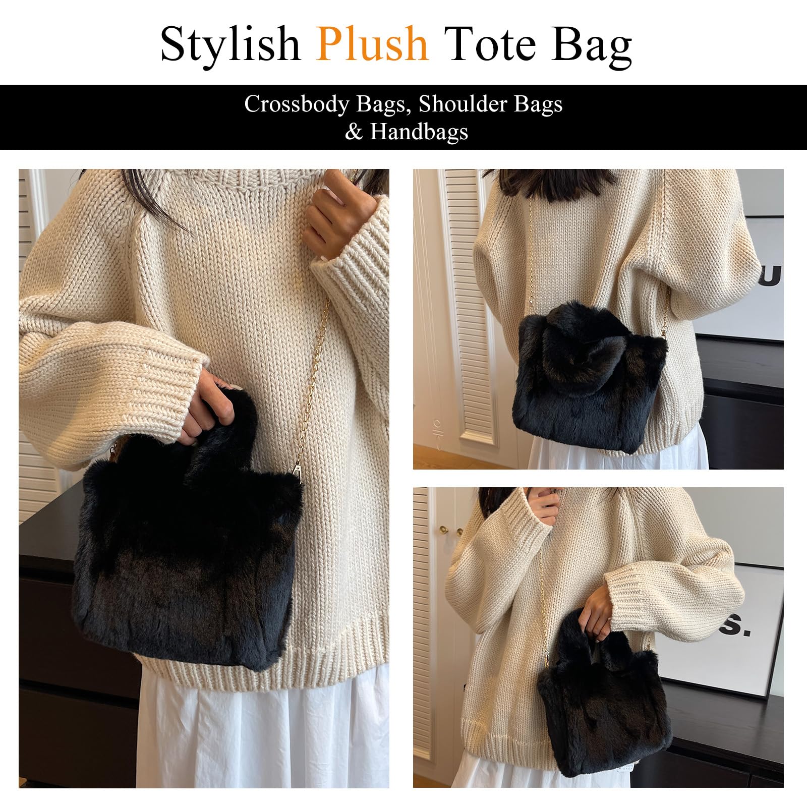 Fluffy Faux Fur Tote Bag for Women - Soft Plush Shoulder Purse for Daily Use