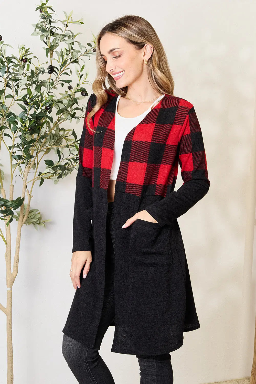 Heimish Full Size Plaid Open Front Cardigan for Women | Soft & Cozy Knit Sweater | Perfect for Fall & Winter Layering | Office, Casual & Home Wear