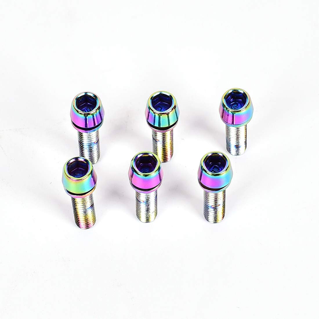 Titanium Plated M5x18mm Bicycle Stem Screws - Stainless Steel Tapered Head Bolts with Washers for MTB, Road Bike & Fixed Gear Bikes - 6PCS Rainbow Color - Perfect for Bike Maintenance, Repair and Upgrades