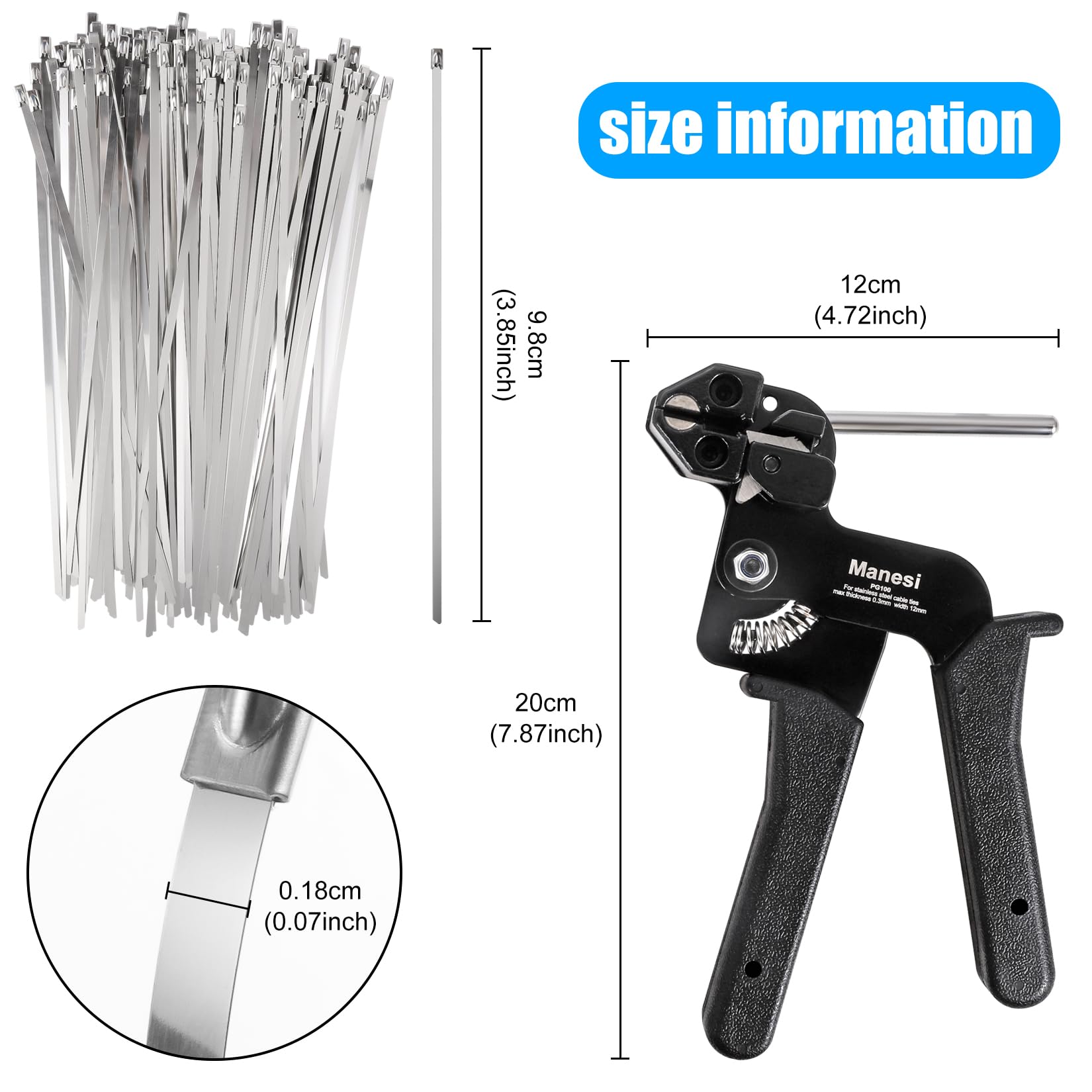 Heavy-Duty Cable Tie Gun Kit with 100 UV-Resistant Stainless Steel Zip Ties & Industrial Scissors - Professional Tightening & Cutting Tool for Electrical Wiring, HVAC, Automotive & Industrial Applications