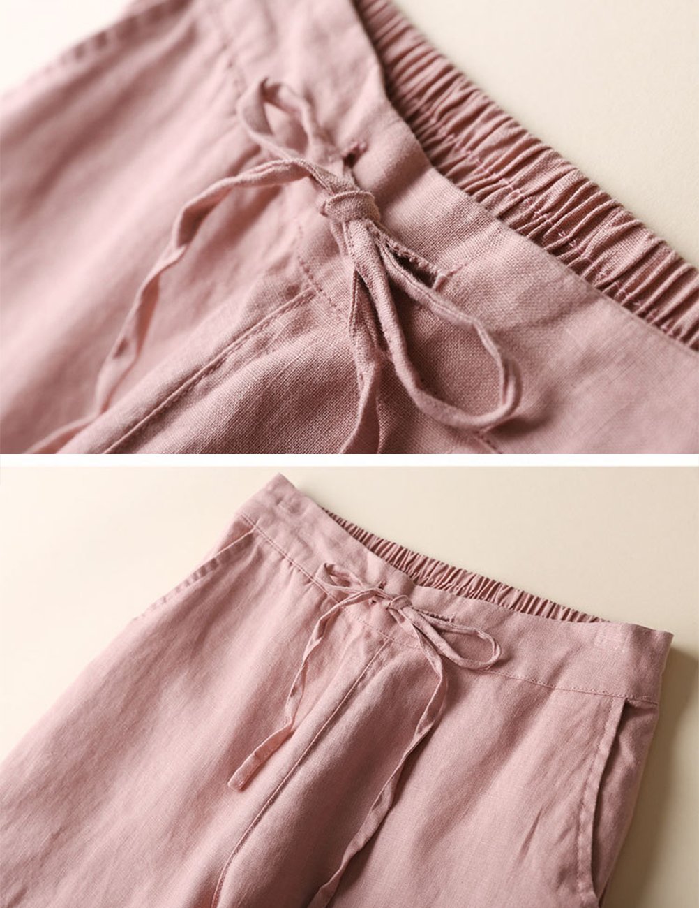 IXIMO Women's Tapered Linen Pants - 100% Natural Linen, Drawstring & Elastic Waist, Ankle Length - Perfect for Office, Travel & Casual Wear