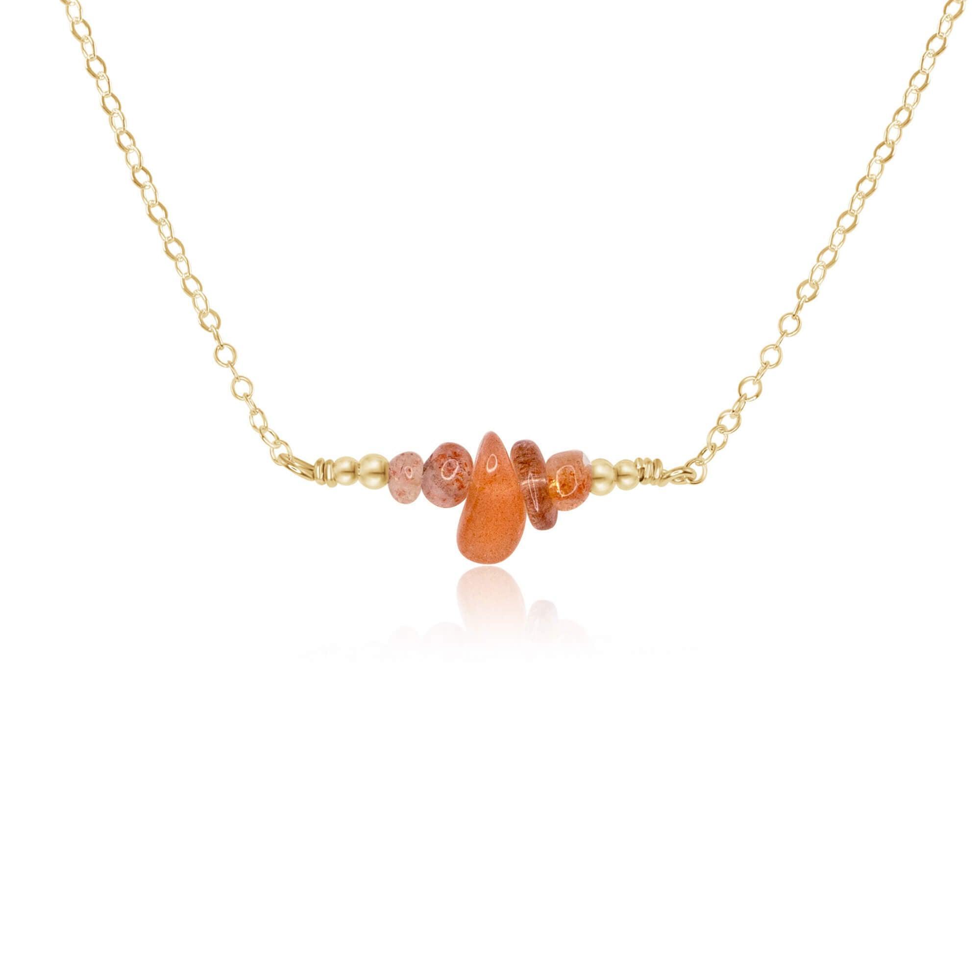 Sunstone Chip Bead Bar Necklace - Natural Gemstone Jewelry for Women, Healing Crystal Pendant with Adjustable Chain - Perfect for Meditation, Yoga & Spiritual Gifts