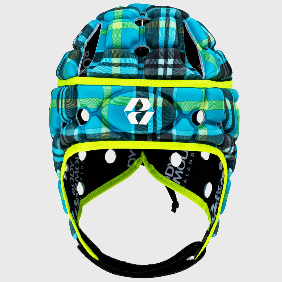 Ventilated Rugby Headguard - Body Armour Protection in Cyan Tartan Design for Enhanced Safety & Comfort | Perfect for Rugby, Football & Contact Sports