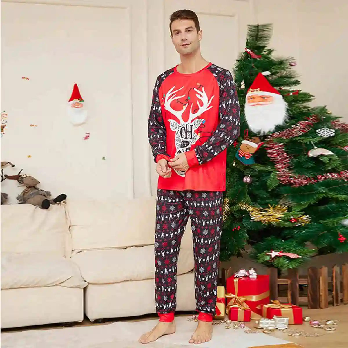 Festive Printed Christmas Matching Family Pajamas Set - Cozy Holiday PJS for Family Photos & Christmas Morning
