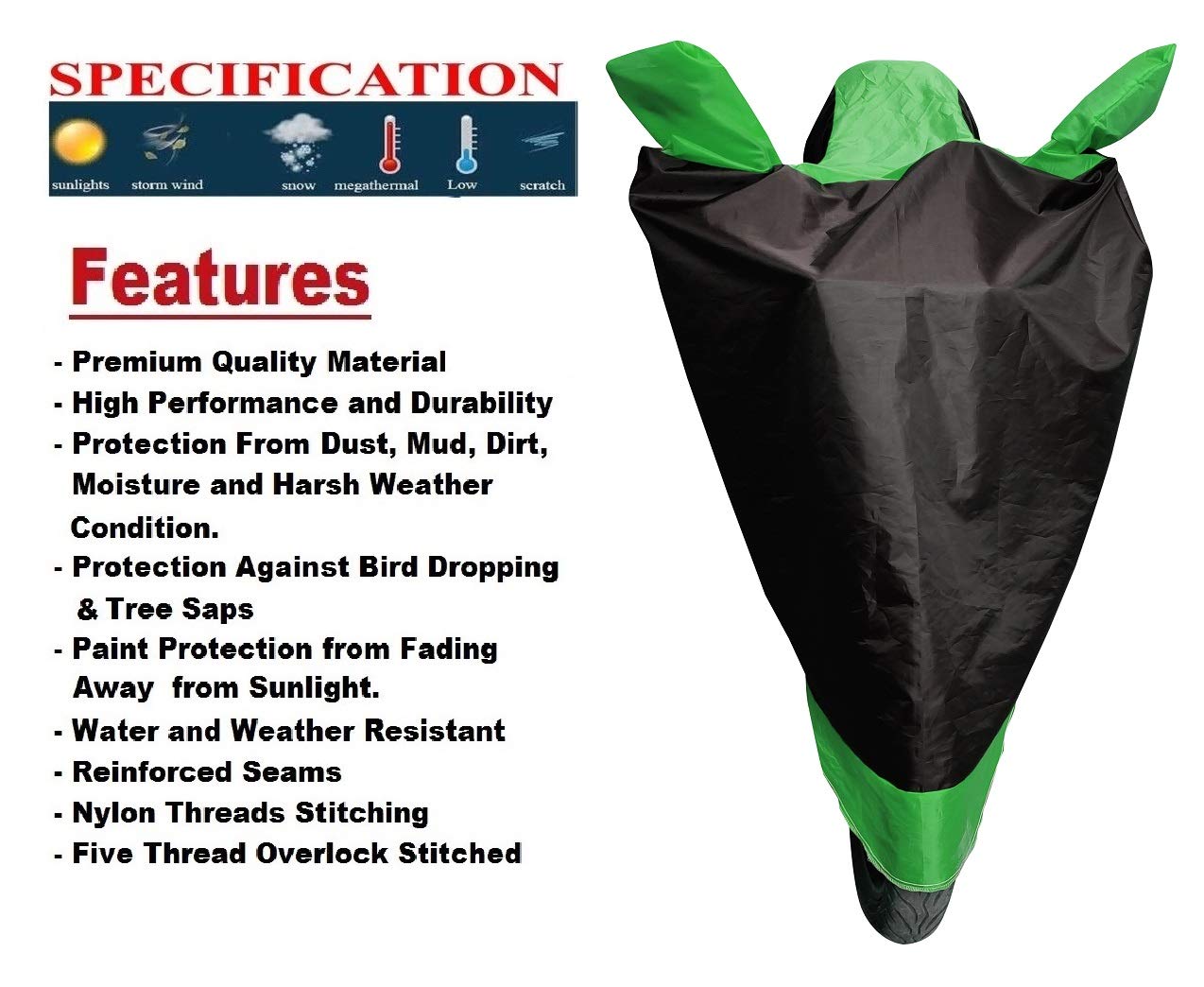 Waterproof Yamaha YZF R15 S Motorcycle Cover - Durable Bike Body Protector for Outdoor & Indoor Use (Black, Green) - Perfect for Garage Storage, Travel & Weather Protection