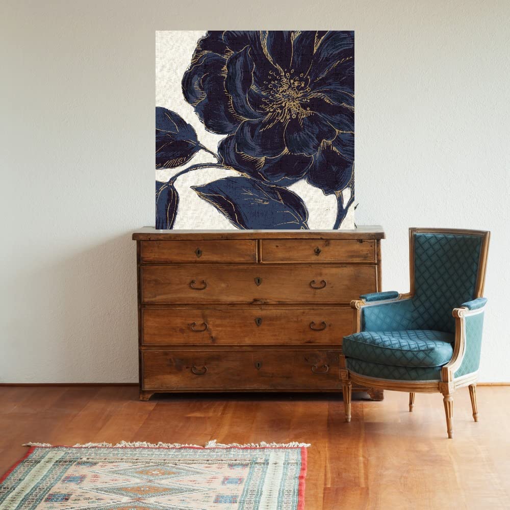 Botanical Wall Art Canvas - Indigo Garden II Plant Decor by Daphne Brissonnet 22x22 Inch - Perfect for Bathroom, Bedroom & Living Room Wall Decor