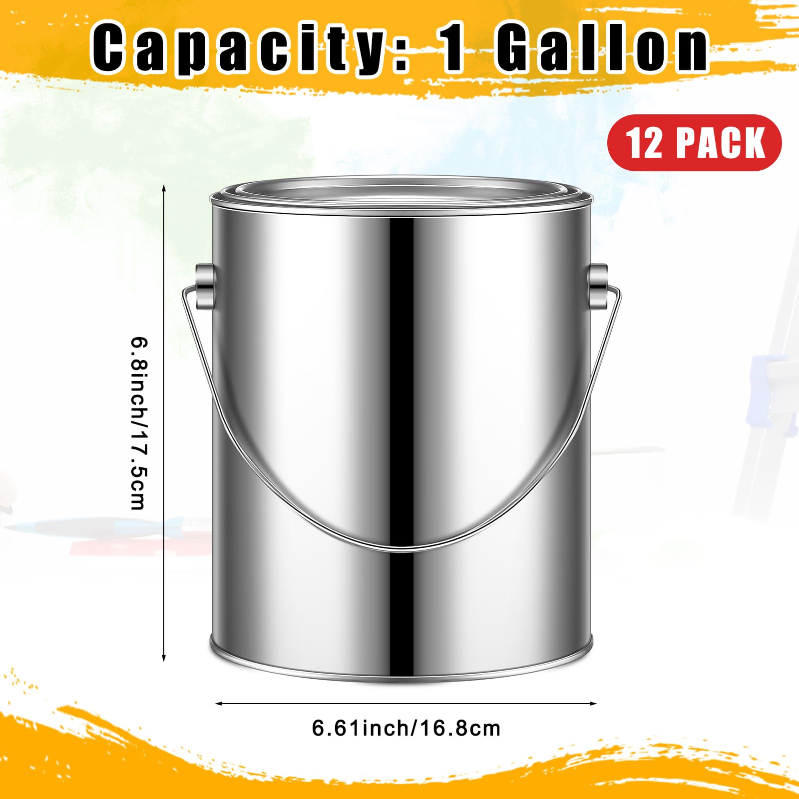Uiifan 12-Pack 1 Gallon Metal Paint Cans with Lids & Handle - Silver Empty Paint Buckets for Varnish, DIY Crafts, Art Supplies Storage - Perfect for Home Improvement, Woodworking & Studio Organization