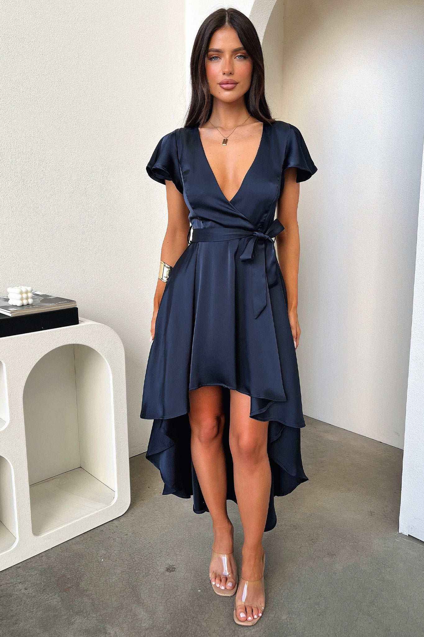 Amelia Silk Midi Dress for Women - Navy Blue Elegant Flowy Summer Dress for Parties, Weddings & Special Occasions