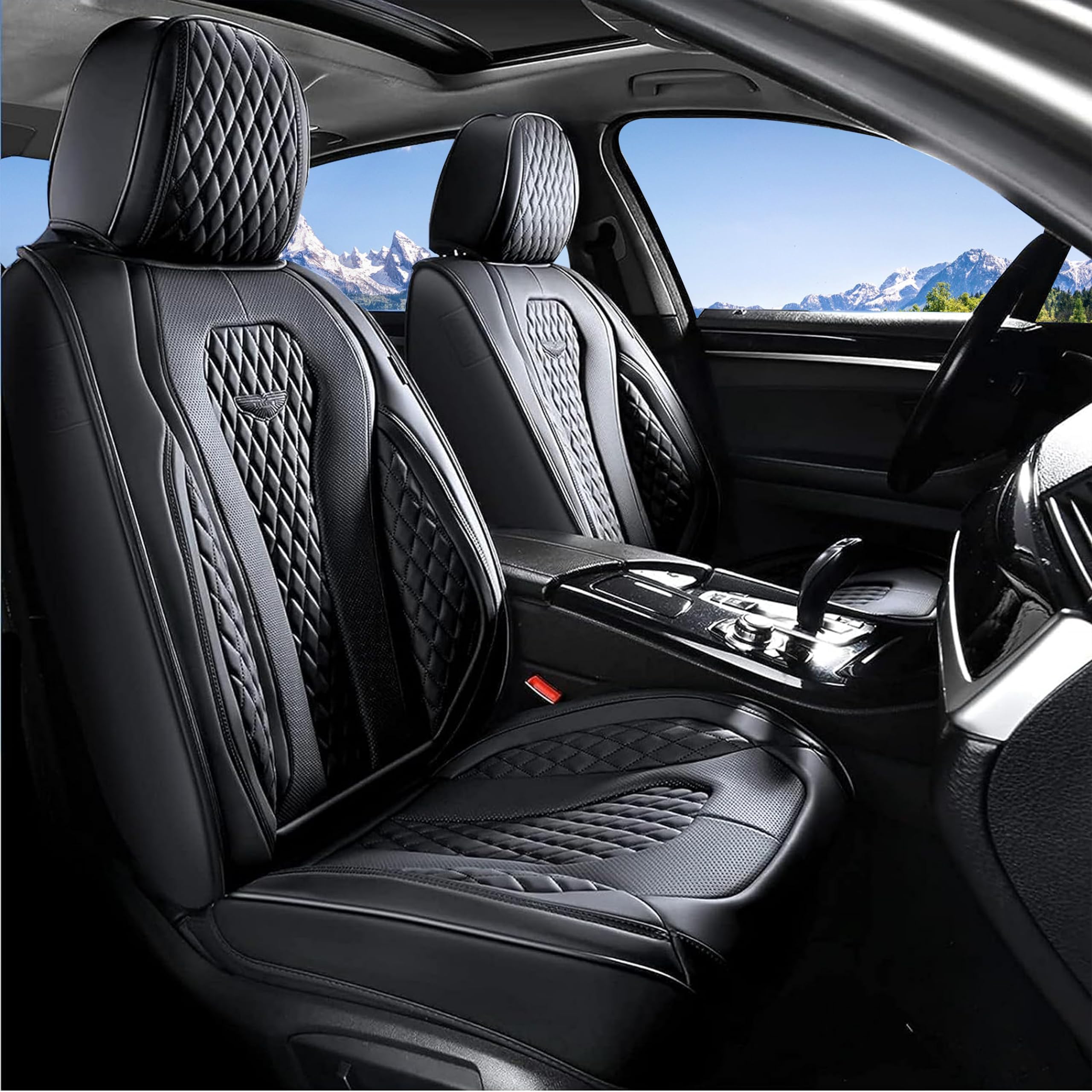 Coverado Universal Waterproof Leatherette Car Seat Covers - Front Seat Protectors for Most Vehicles | Black Auto Seat Cushion Covers | Perfect for Daily Commuting, Road Trips & Pet Protection