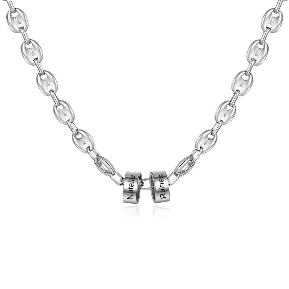 Custom Engraved Stainless Steel Men's Name Necklace - Personalized Initial Bead Charm for Boyfriend, Husband & Dad - Perfect Birthday Gift & Father's Day Present - Ideal for Anniversaries, Weddings & Special Occasions