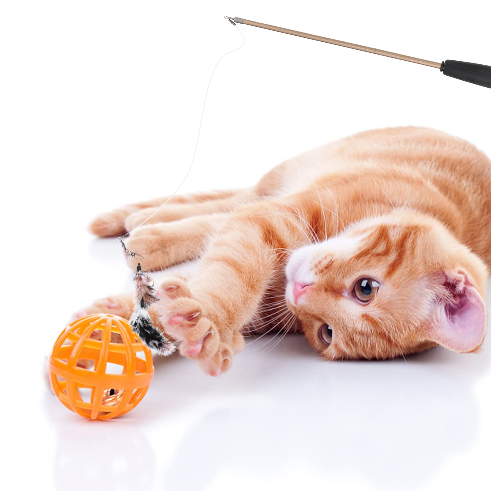 Mipcase 3-Piece Cat Teaser Wand Toy Set - Interactive Kitten Toys with Feathers for Indoor Play, Exercise & Bonding - Durable Cat Fishing Pole Toy for Playful Kittens & Adult Cats (Great for Boredom Relief & Training)