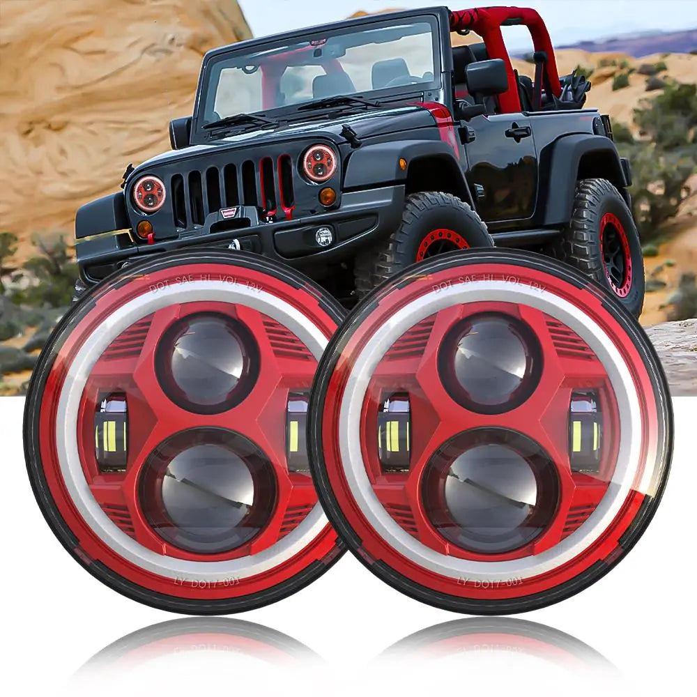 LOYO 7 Inch LED Round Headlight with Halo Ring for Jeep JK JL JT - High Performance Off-Road Lighting Upgrade (Pair) | Perfect for Night Driving & Off-Road Adventures