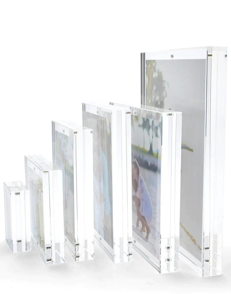 8x10 Inch Clear Thick Block Double Sided Photo Frame - Perfect for Displaying Family Photos, Wedding Pictures, and Artwork in Living Rooms, Bedrooms, and Offices