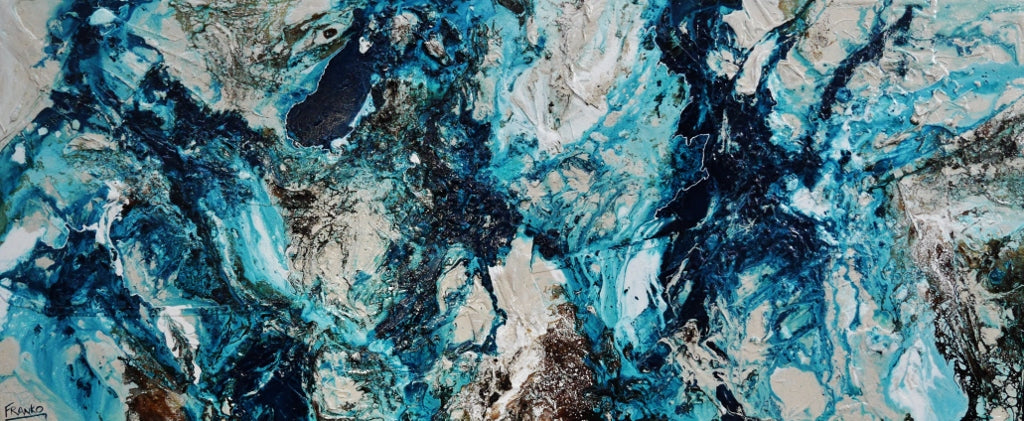 240cm x 100cm Blue Honey Textured Abstract Canvas Painting - Modern Wall Art for Living Room, Bedroom & Office Decor