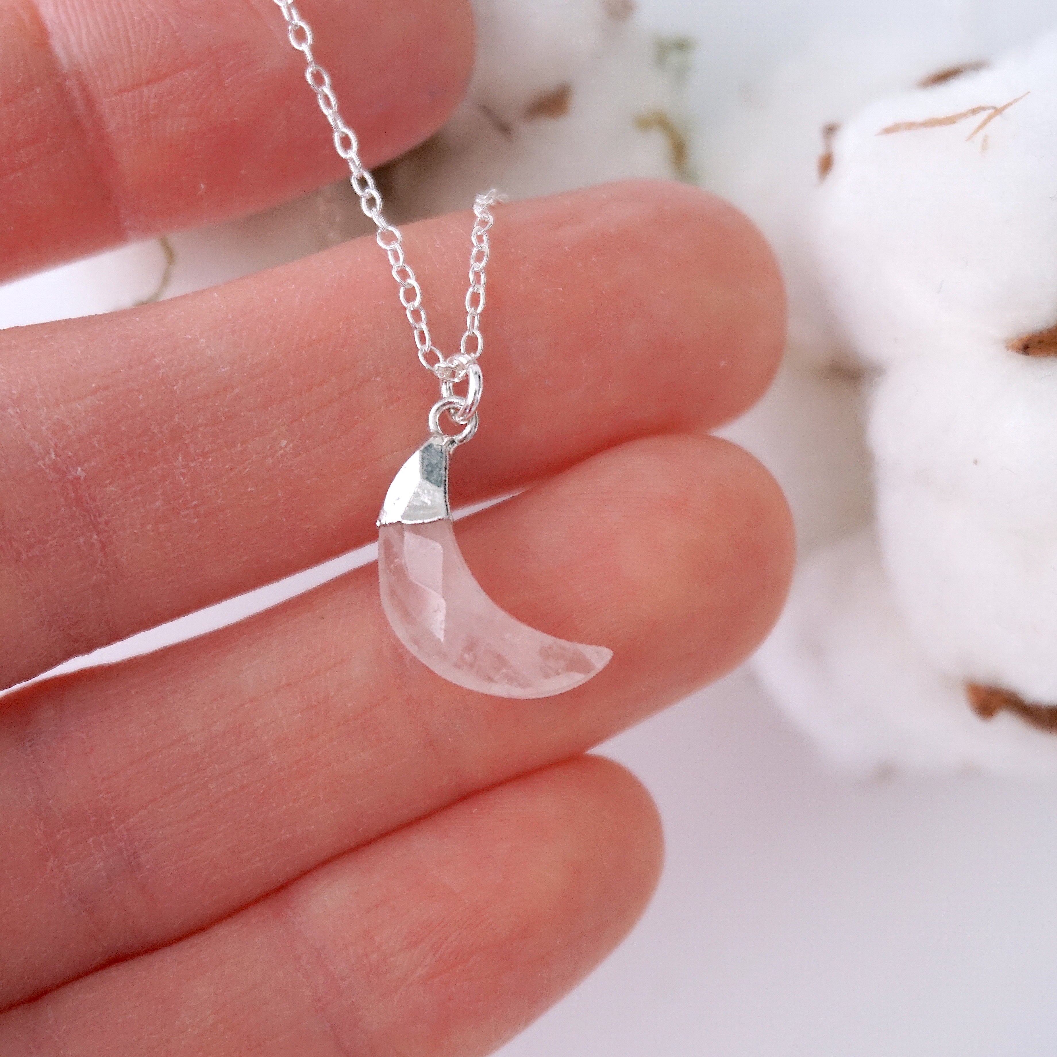 Sterling Silver Rose Quartz Moon Charm Necklace - Elegant Dainty Jewelry for Women, Gift for Her, Valentine's Day, Birthday, Anniversary | Perfect for Everyday Wear, Date Night, Special Occasions