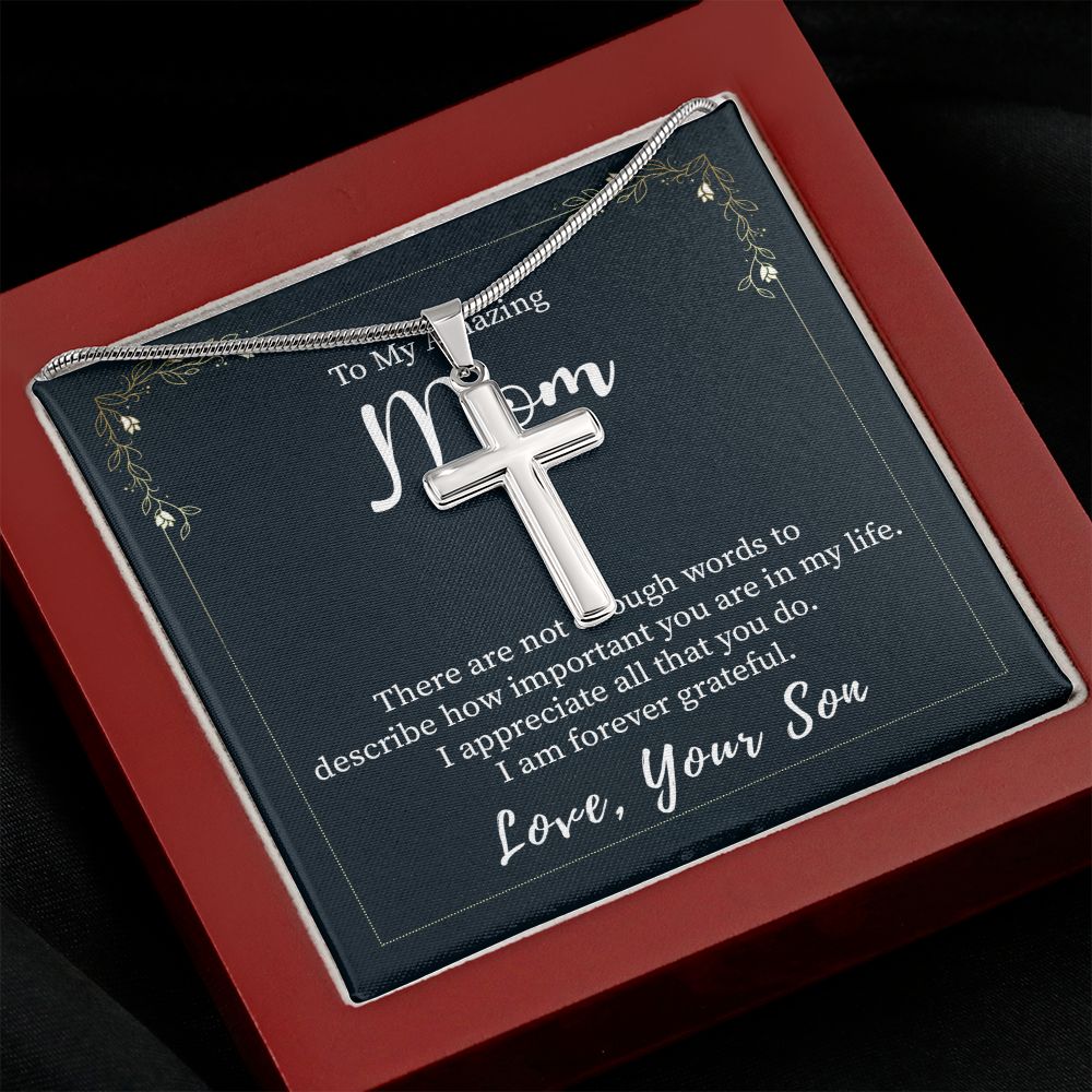 Stainless Steel Cross Necklace - Thoughtful Gift for Mom from Son | Perfect for Mother's Day, Birthday & Special Occasions