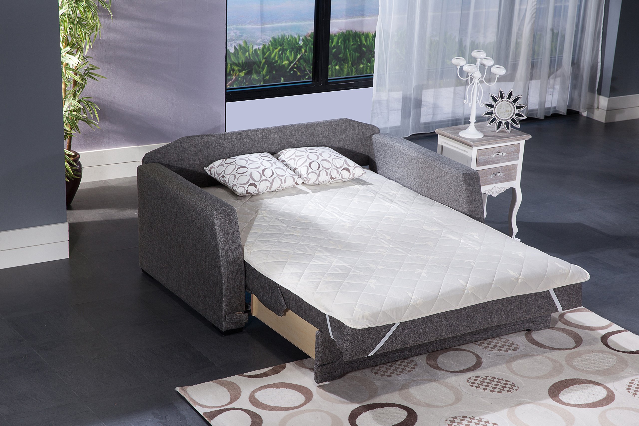 ISTIKBAL Valerie Collection Multifunctional Love Seat Sleeper Sofa Bed in Diego Gray - Convertible Furniture for Small Spaces, Living Room, Guest Room & Apartments