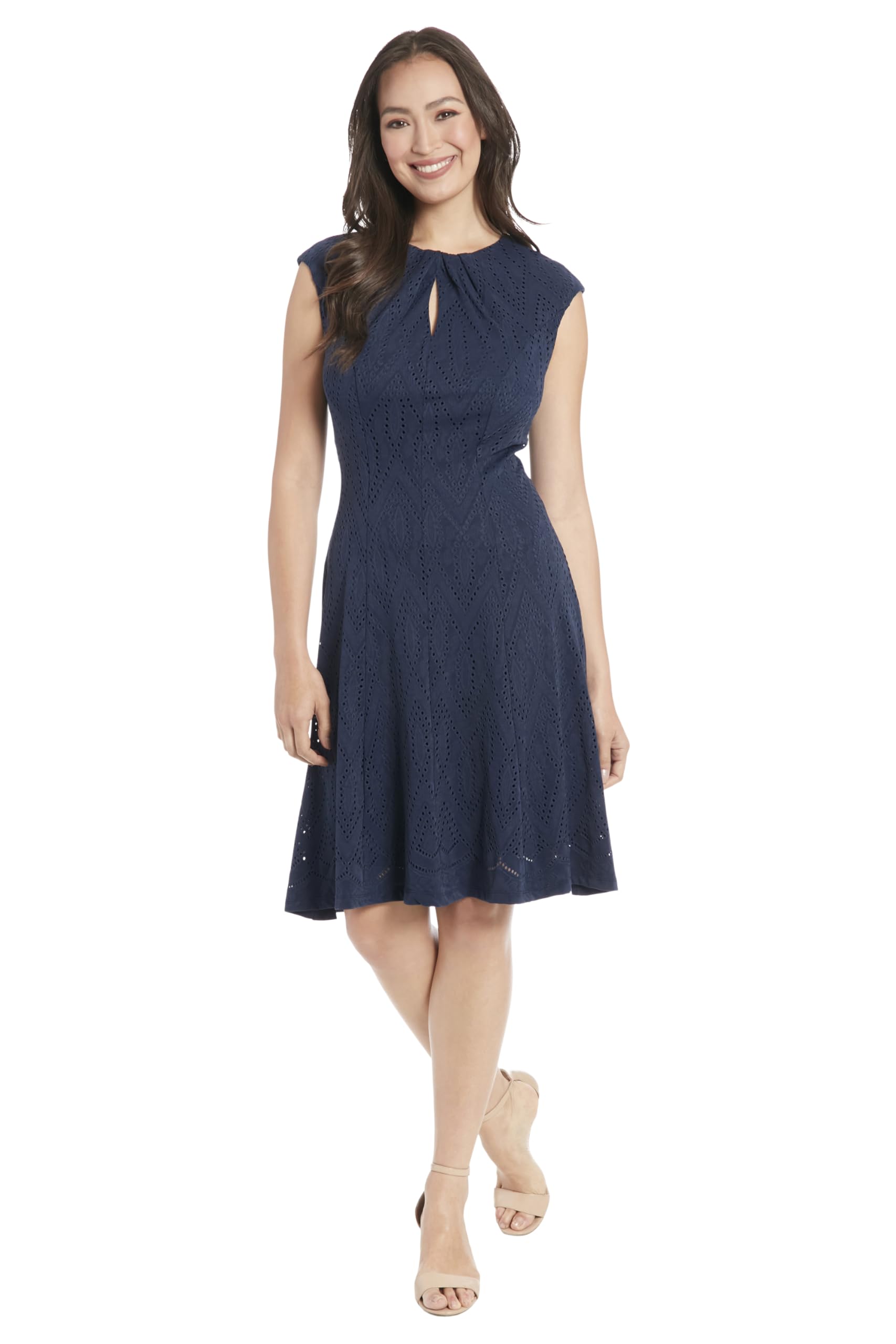 London Times Women's Keyhole Neck Fit & Flare Summer Casual Dress - Perfect for Beach Vacations, Brunch Dates & Outdoor Parties