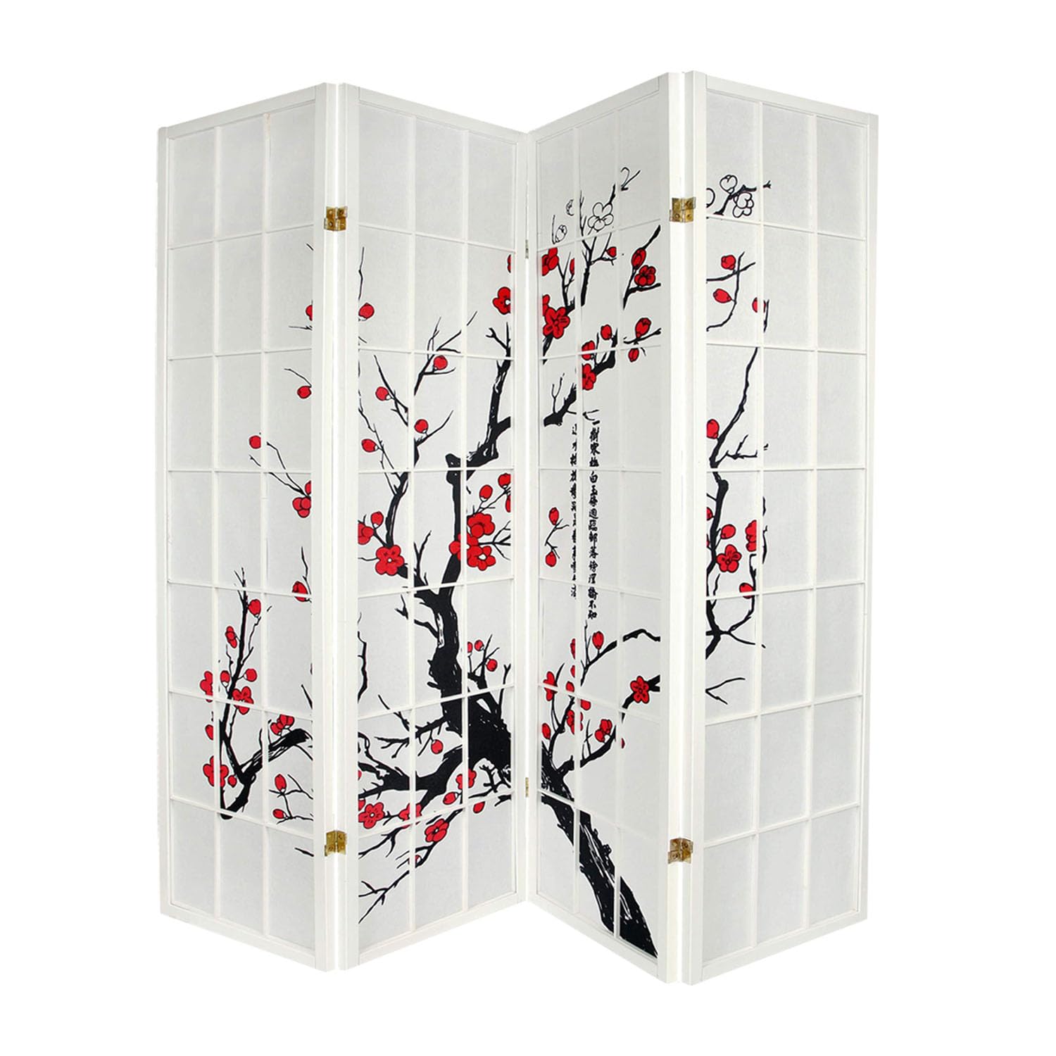 Legacy Decor 4-Panel Blossom Screen - Portable Foldable Shoji Style Room Divider with Plum Blossom Design - Freestanding Privacy Screen for Home Office & Studio - White Temporary Wall Partition - Perfect for Creating Private Spaces, Room Separation & Decoration