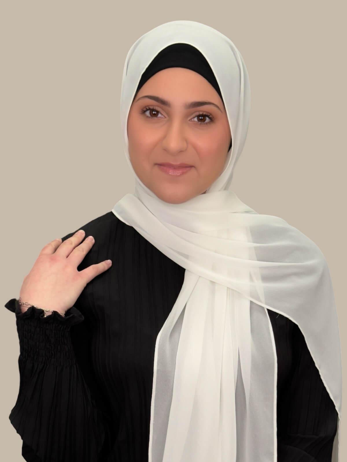 Luxury Floral Chiffon Hijab for Women - Elegant White Modish Scarf - Perfect for Prayer, Daily Wear & Special Occasions