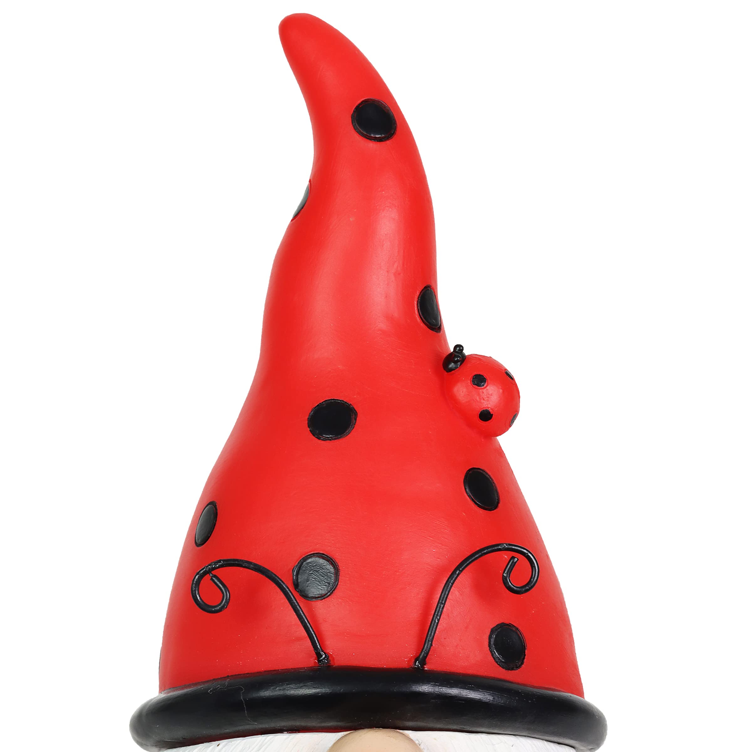 Solar-Powered Ladybug Gnome Statue with LED Lights – 5 x 5.5 x 12.5 Inch Outdoor Garden Decor for Lawn, Yard & Patio – Exhart Garden Gnome with Red Hat & Pink Flower – Perfect for Backyard, Flower Beds & Gift Giving