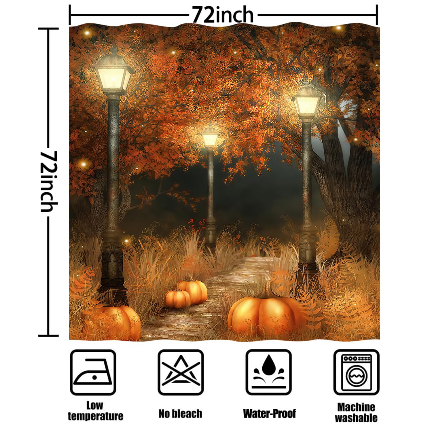 Thanksgiving Shower Curtain Set - Autumn Pumpkin Halloween Bathroom Decor with Brown Tree Design, 72x72 Inches Waterproof Fabric Shower Curtain Includes Hooks - Perfect for Fall Bathroom Decorations & Holiday Home Decor