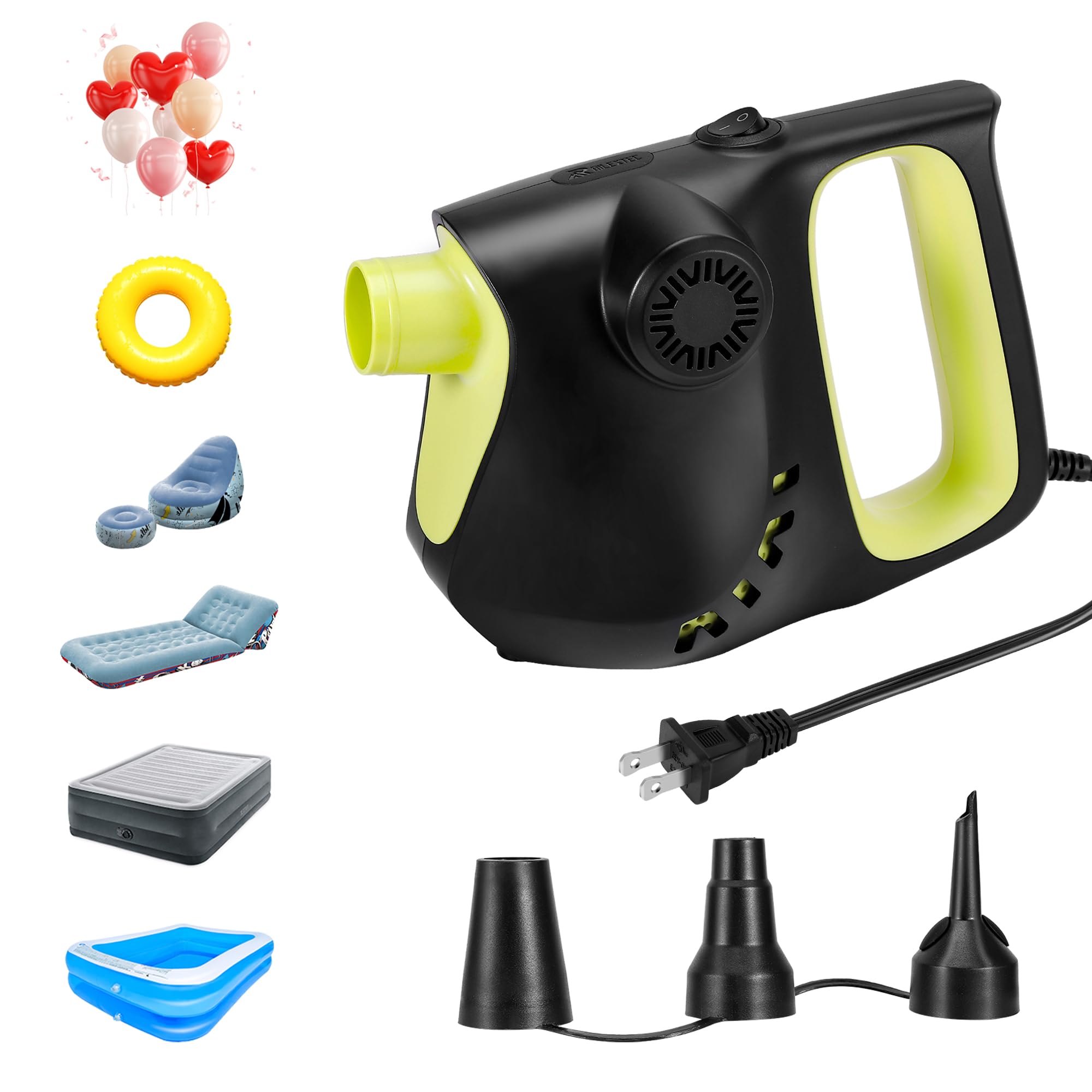 **Electric Air Pump for Inflatables - 7.5kPa Fast Inflation with 3 Nozzles, 850L/min High-Speed Pump for Air Mattress, Pool Floats, Toys & Swimming Rings - Perfect for Camping, Travel & Beach Parties**