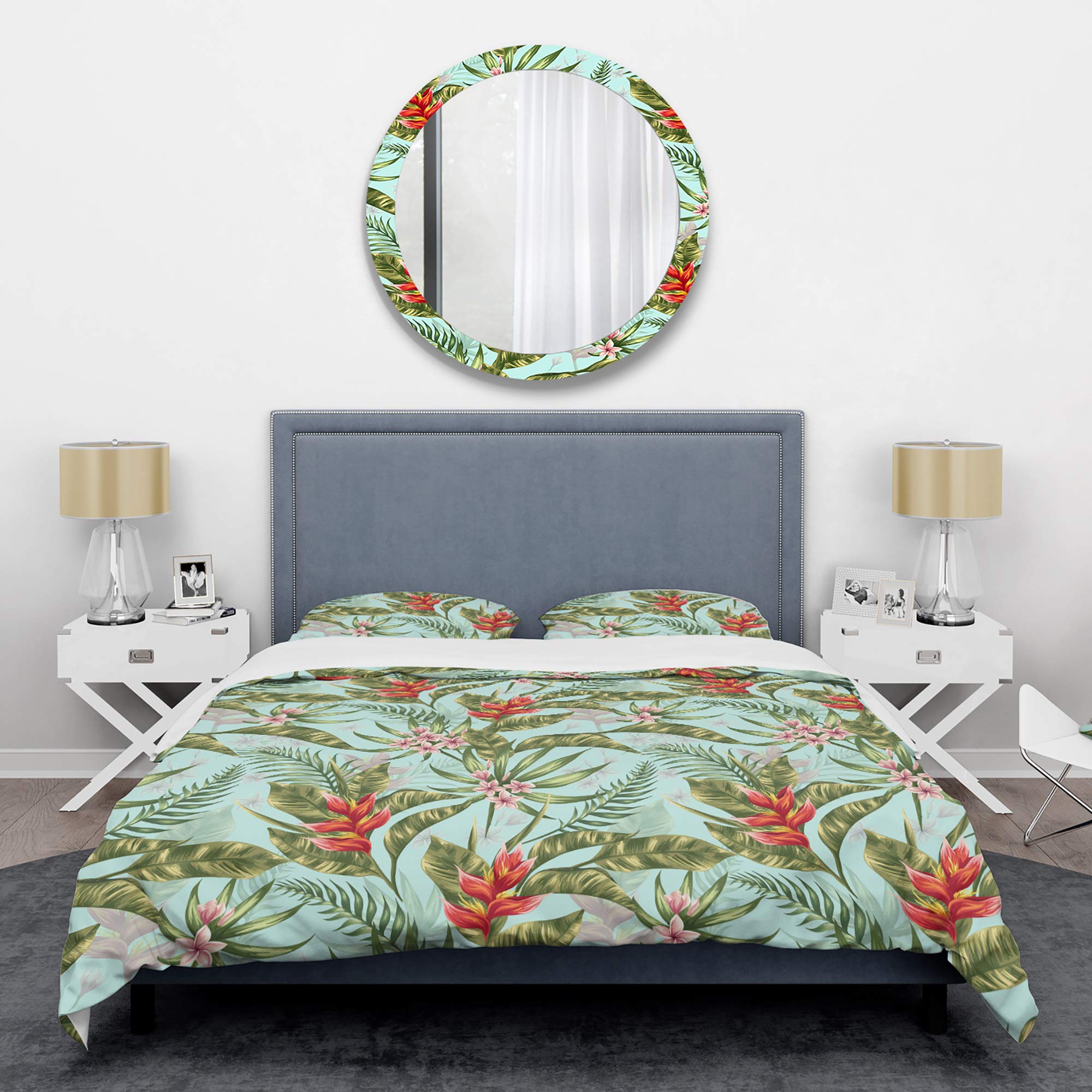 Tropical Foliage II Mid-Century Modern Duvet Cover Set - Green Twin Size 3-Piece All Season Bedding | Boho Chic Bedroom Decor for Guest Rooms & Master Suites