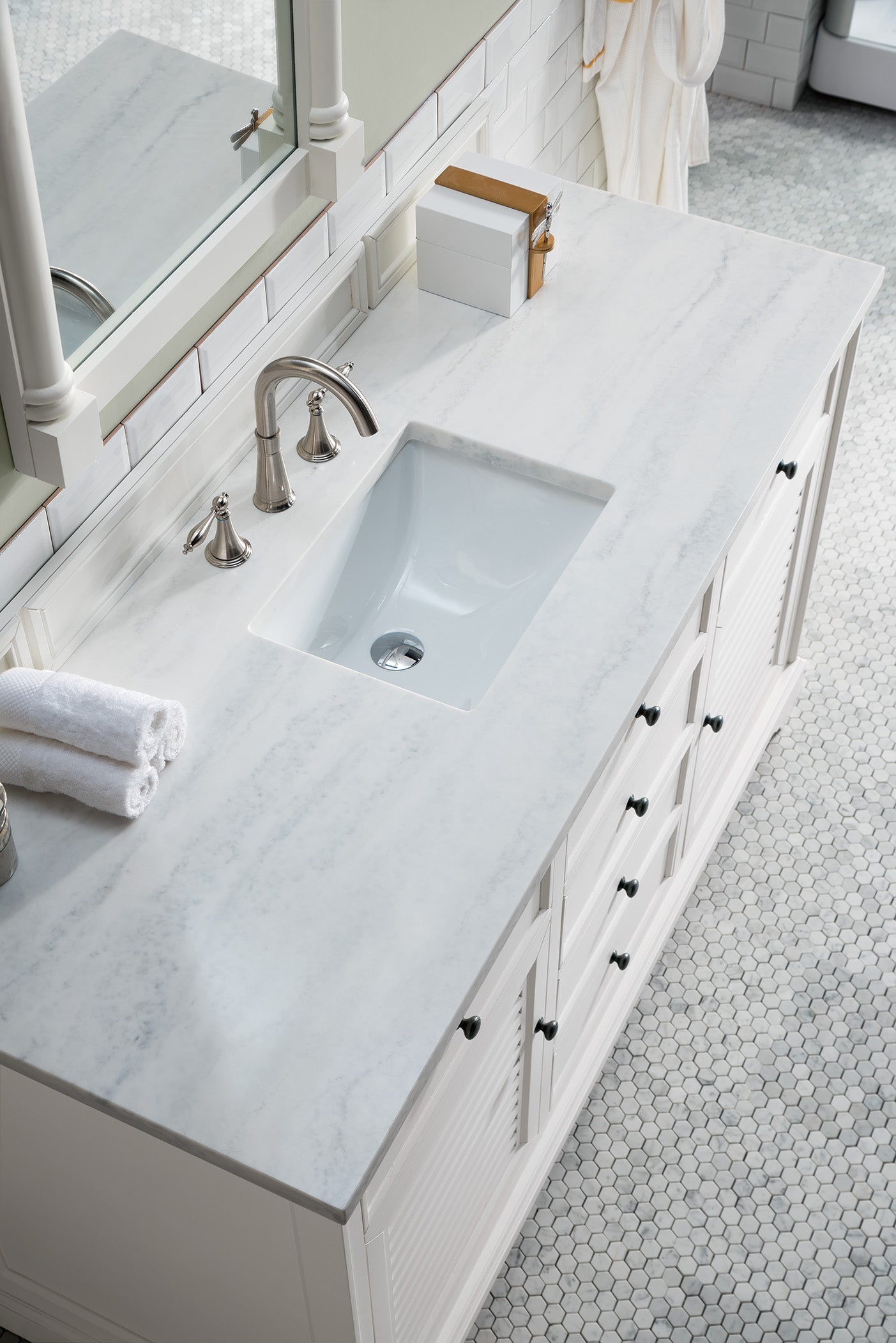 Savannah 60-Inch Single Bathroom Vanity with 3CM Arctic Fall Solid Surface Top - Bright White Modern Sink Cabinet for Bathroom Remodel & Home Upgrade
