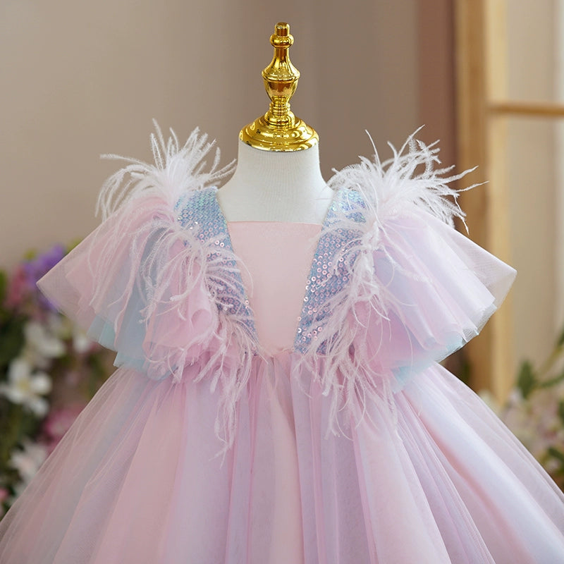 Pink Satin Flower Girl Dress for Princess - Tea Length Square Neckline - Perfect for Weddings, Parties & Special Occasions