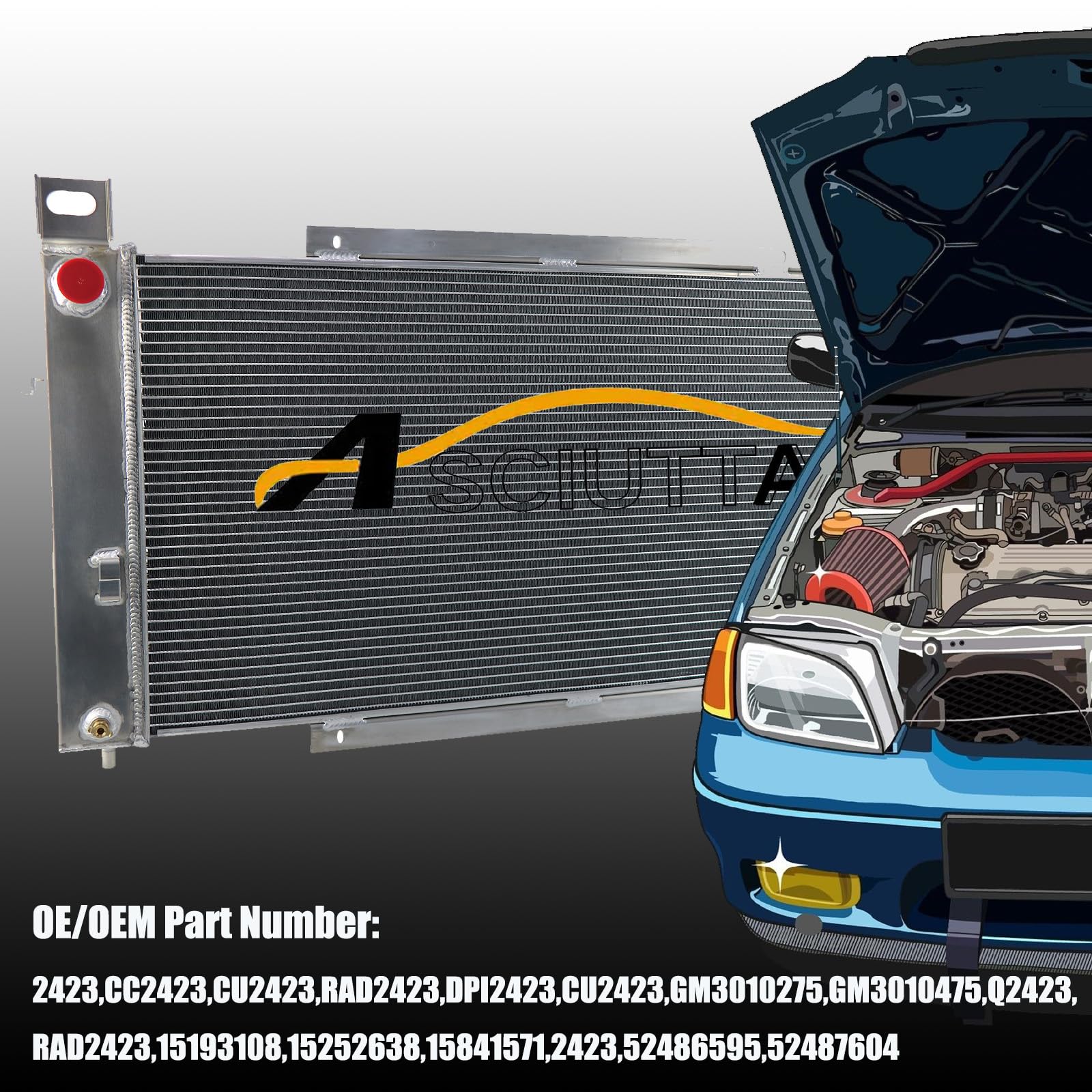 High Performance 3 Row Aluminum Radiator for 1999-2014 Chevy Silverado 1500/2500/3500, Tahoe, Avalanche, Suburban & GMC Sierra, Yukon, Cadillac Escalade 5.3L V8 - Includes 14